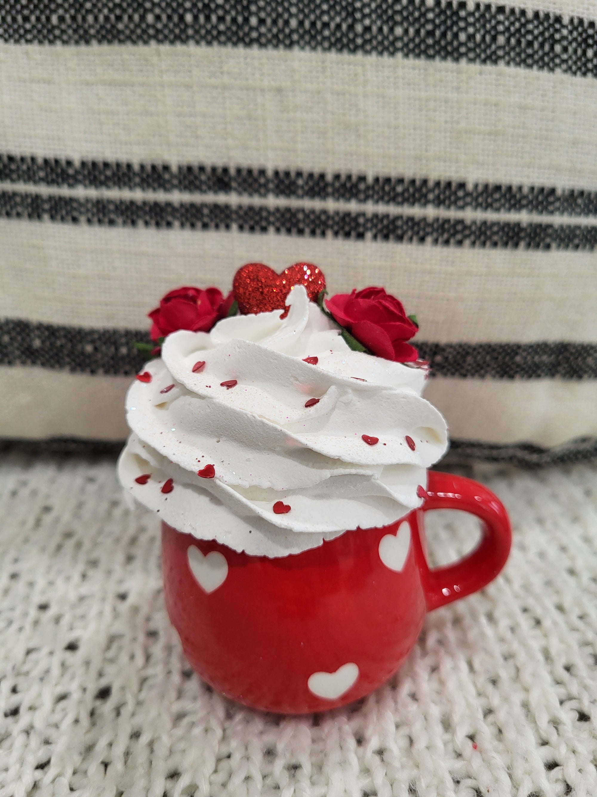 Pip Posh Design Faux Sweet Décor Mini Red Heart Mug & White Hearts Roses Whipped Topper Collection