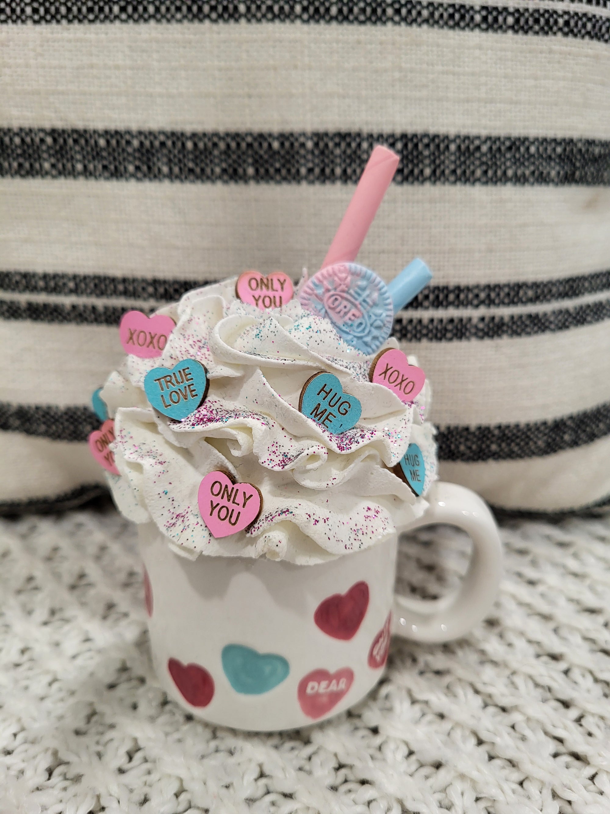 Pip Posh Design Faux Sweet Décor Mini Candy Hearts Mug & Candy Hearts Whipped Topper Collection
