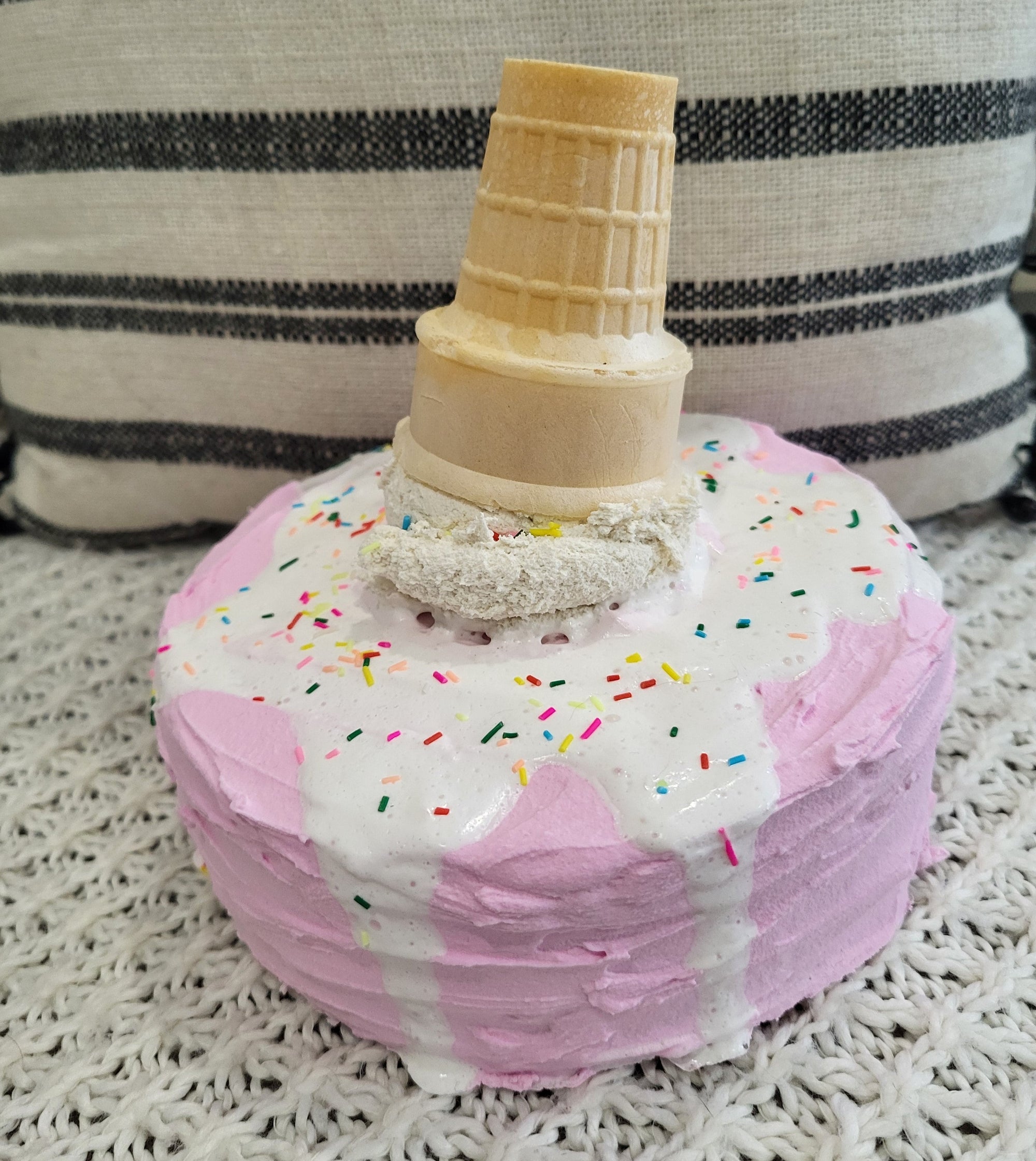 Pip Posh Design Faux Sweet Décor Strawberry Confetti Vanilla Ice Cream Cone Drip Cake Summer Bakery Collection