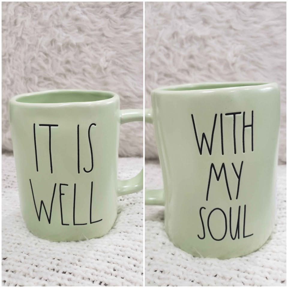 Rae Dunn "It Is Well With My Soul" Green Double Sided Mug Faith Collection