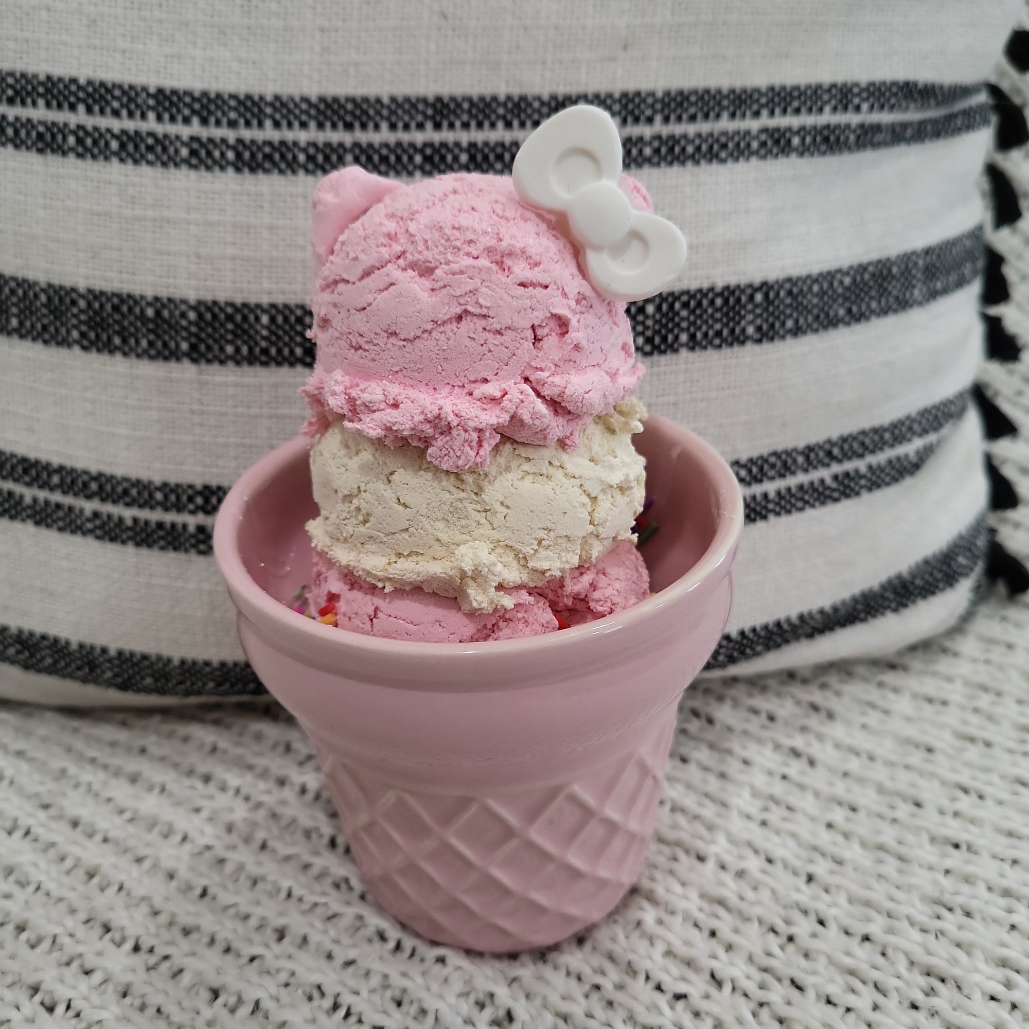 Pip Posh Design Faux Sweet Décor Pink Ice Cream Cone & Strawberry Vanilla Hello Kitty Shaped Ice Cream Dessert Hk Collection