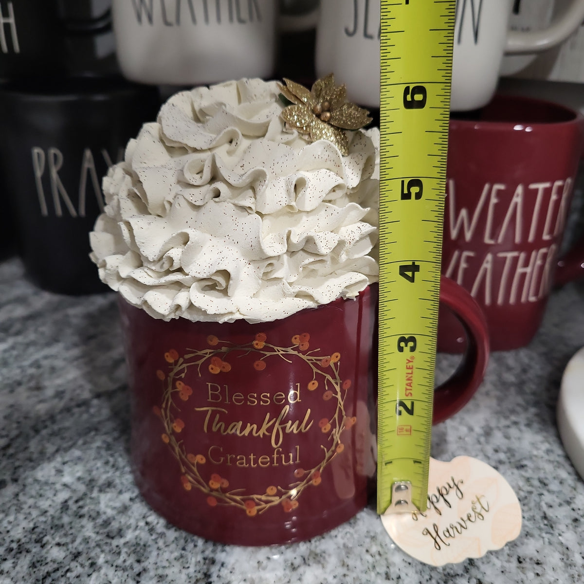 Pip Posh Design Faux Sweet Décor &quot;Blessed, Thankful, Grateful&quot; Mug &amp; Whipped Topper Collection