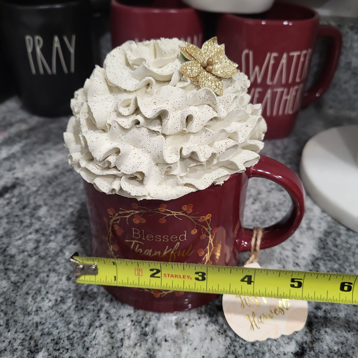 Pip Posh Design Faux Sweet Décor &quot;Blessed, Thankful, Grateful&quot; Mug &amp; Whipped Topper Collection