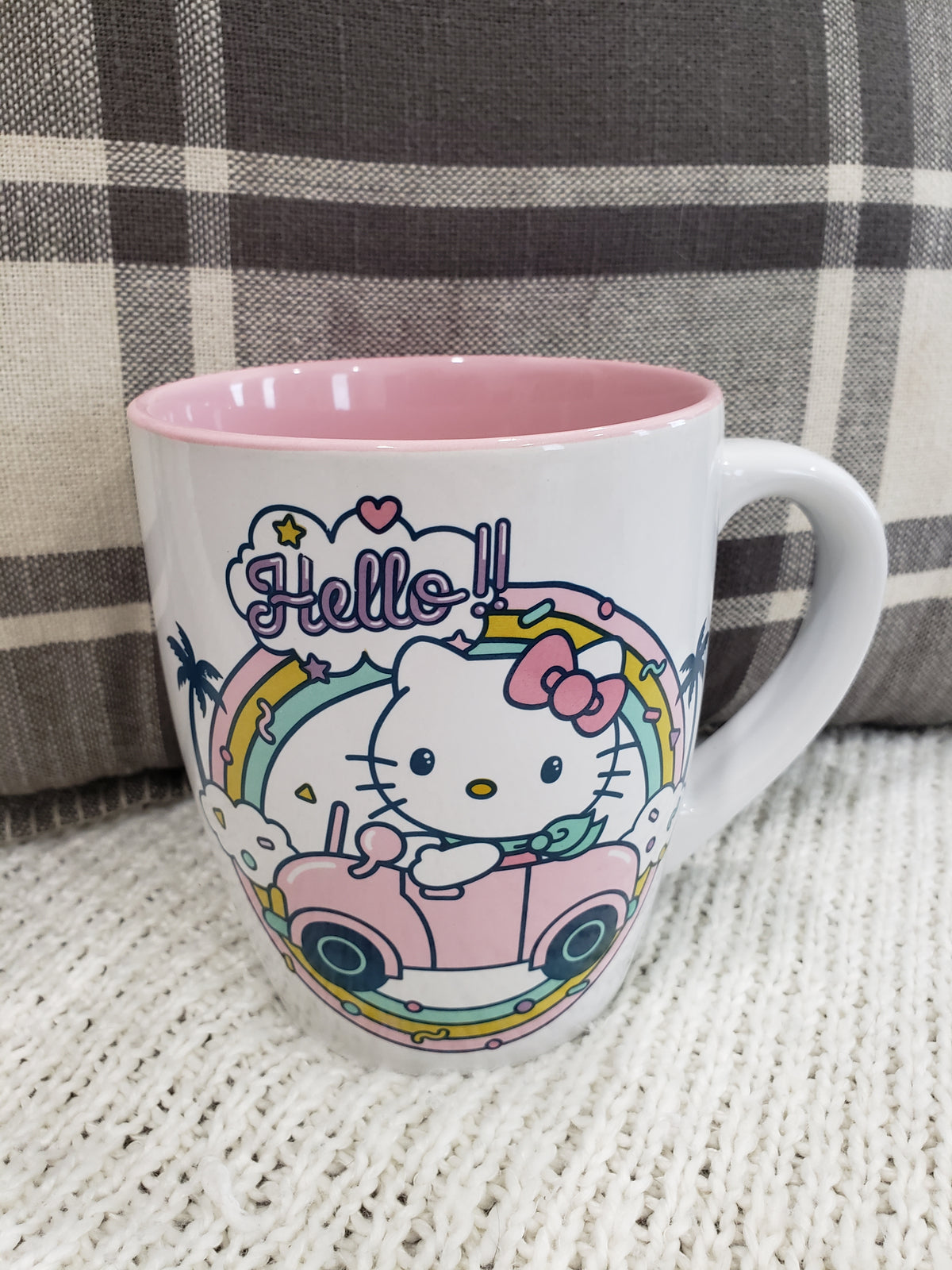 Hello Kitty &quot;Hello!!&quot; Hello Kitty Beach Cruiser Palm Tress &amp; Rainbows 25 Oz Mug Hk Collection