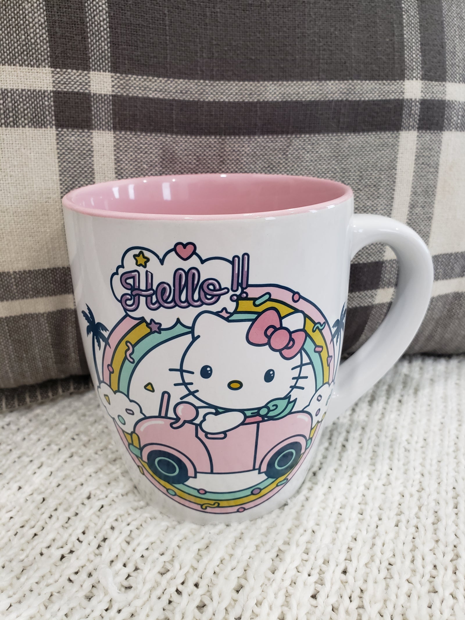 Hello Kitty "Hello!!" Hello Kitty Beach Cruiser Palm Tress & Rainbows 25 Oz Mug Hk Collection