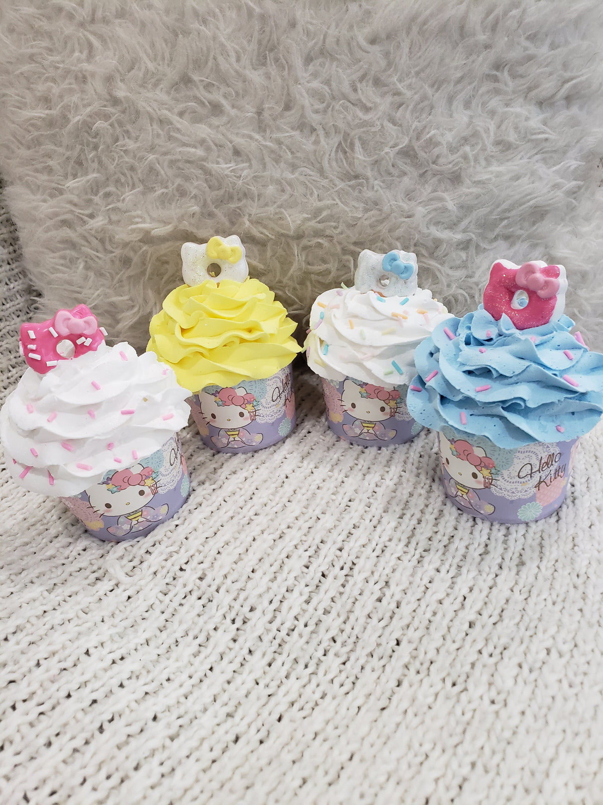 Pip Posh Design Faux Sweet Décor Hello Kitty Purple Kimono Celebration Assorted Cupcakes Set Of 4 Hk Bakery Collection