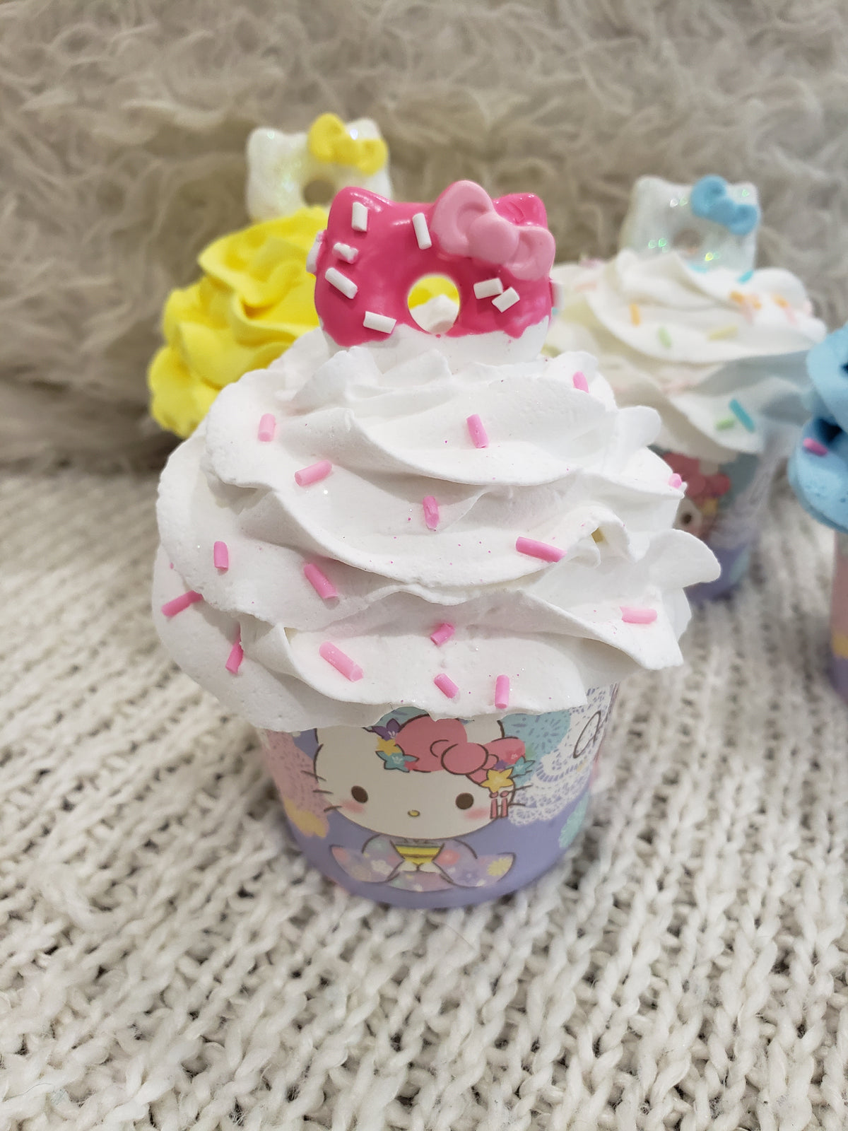 Pip Posh Design Faux Sweet Décor Hello Kitty Purple Kimono Celebration Assorted Cupcakes Set Of 4 Hk Bakery Collection
