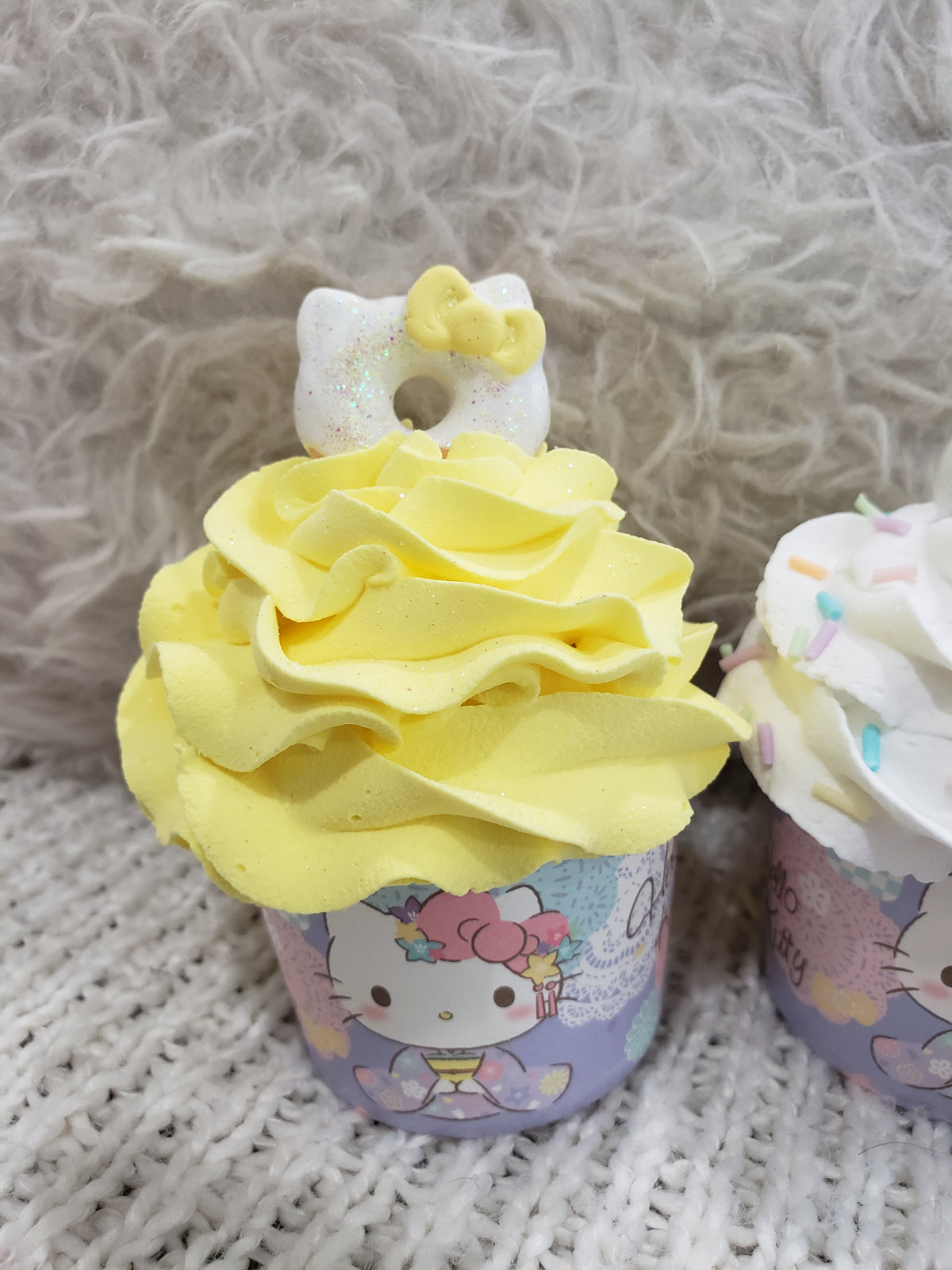 Pip Posh Design Faux Sweet Décor Hello Kitty Purple Kimono Celebration Assorted Cupcakes Set Of 4 Hk Bakery Collection