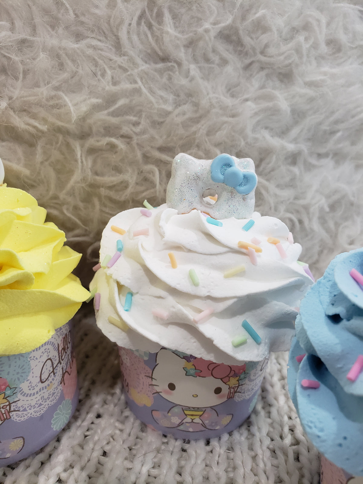 Pip Posh Design Faux Sweet Décor Hello Kitty Purple Kimono Celebration Assorted Cupcakes Set Of 4 Hk Bakery Collection