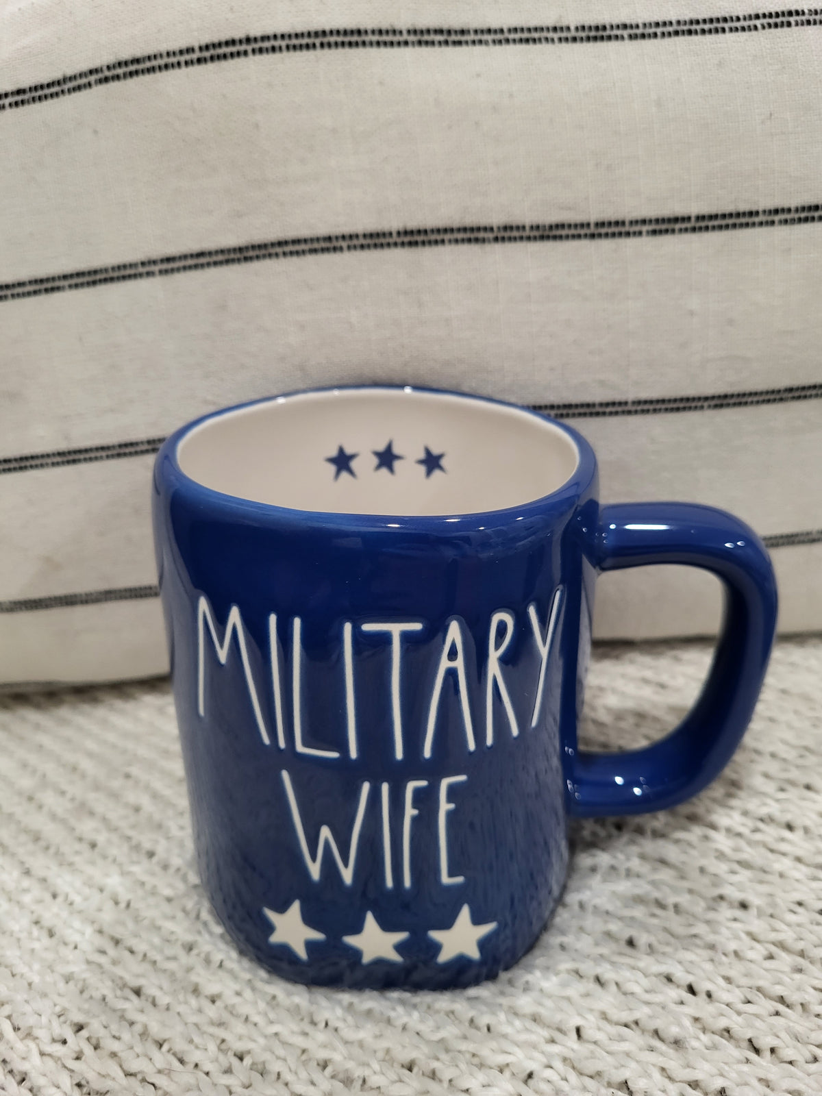 Rae Dunn &quot;Military Wife&quot; Blue Mug &amp; Stars Patriotic Collection
