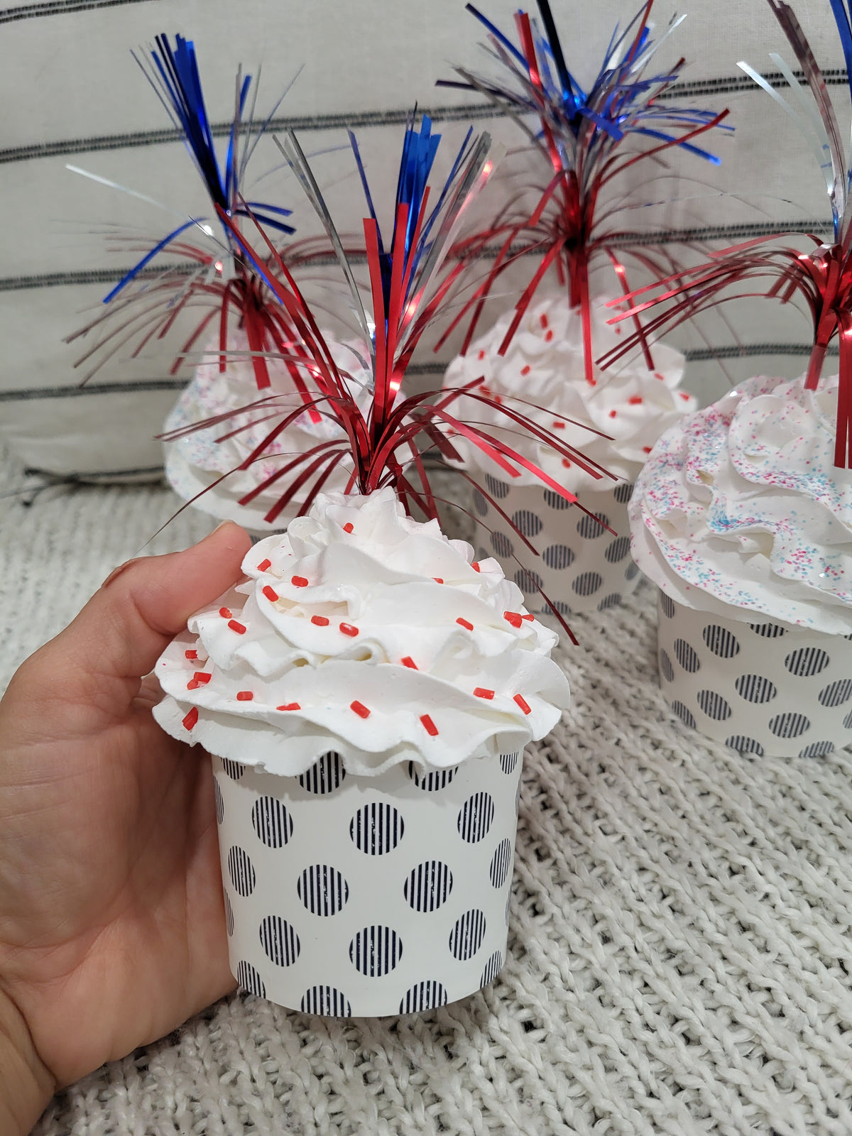 Pip Posh Design Faux Sweet Décor Fourth Of July Sparklers Cupcakes Set Of 4 Bakery Collection