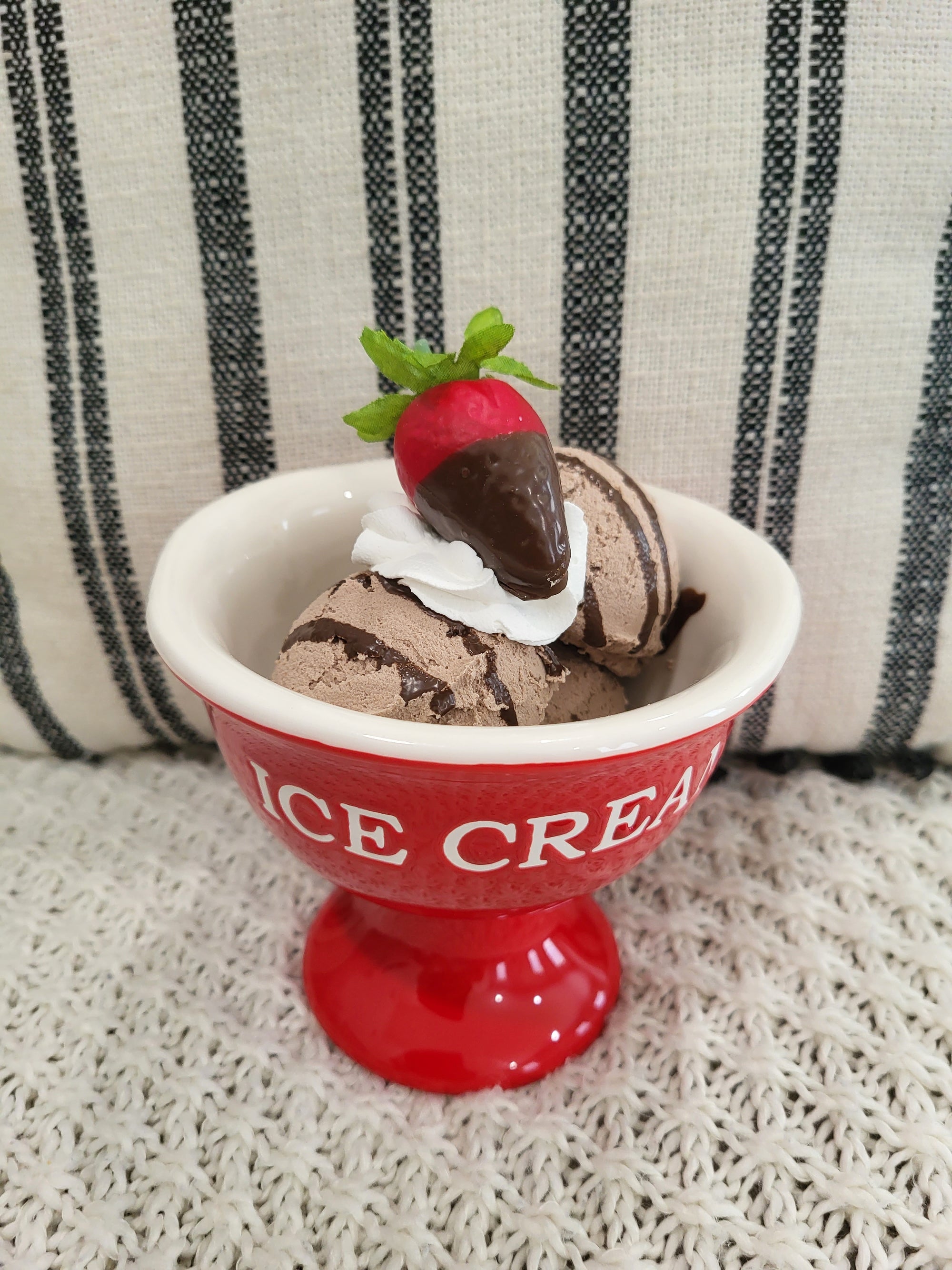 Pip Posh Design Faux Sweet Décor Whipped Strawberry Chocolate Ice Cream & Red Ice Cream Dish Dessert Collection