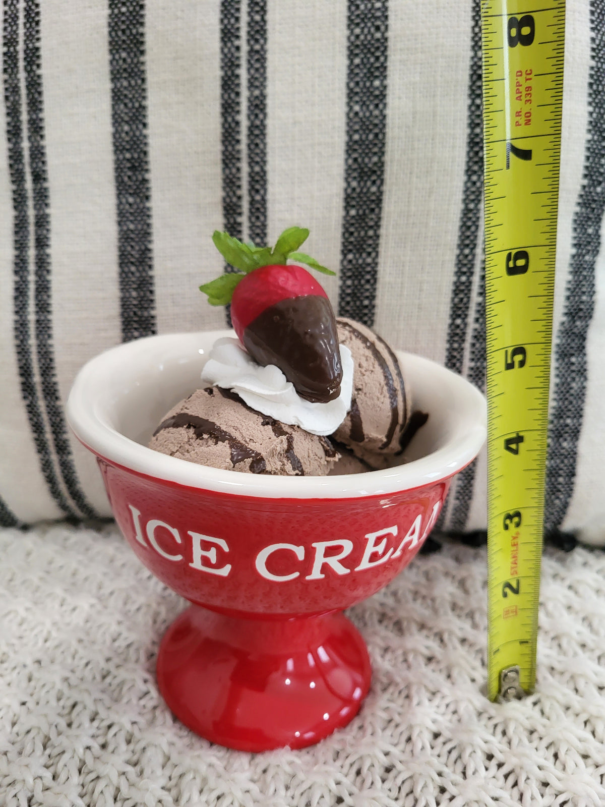 Pip Posh Design Faux Sweet Décor Whipped Strawberry Chocolate Ice Cream &amp; Red Ice Cream Dish Dessert Collection