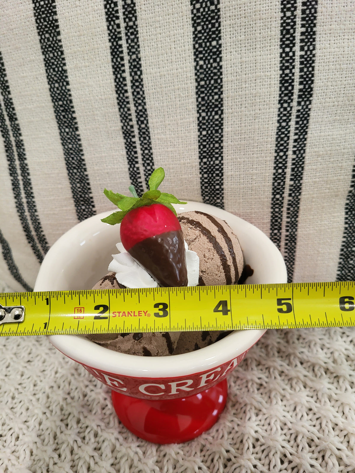 Pip Posh Design Faux Sweet Décor Whipped Strawberry Chocolate Ice Cream &amp; Red Ice Cream Dish Dessert Collection