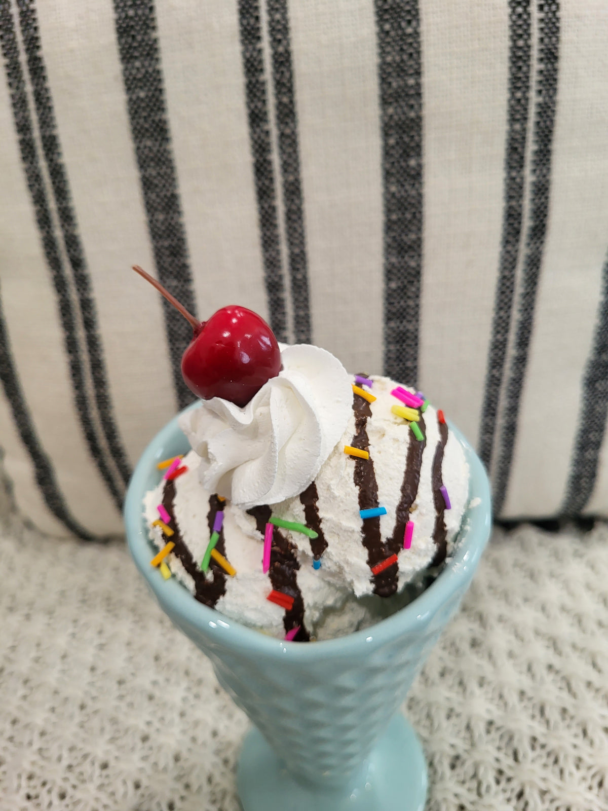 Pip Posh Design Faux Sweet Décor Whipped Cherry On Top Vanilla Confetti Chocolate Drizzle Ice Cream Cone Dessert Collection