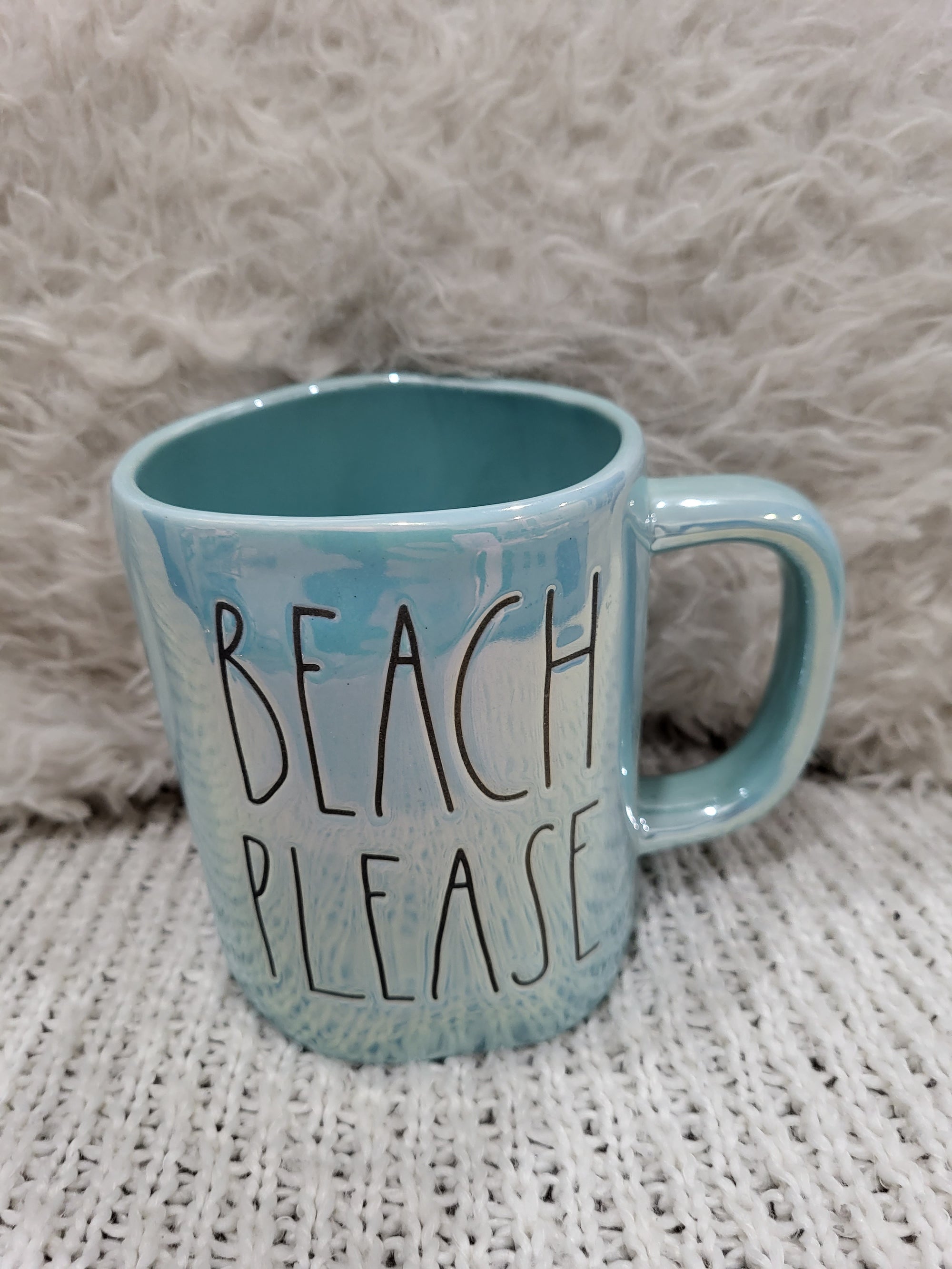 Rae Dunn "Beach Please" Blue Iridescent Mug Beach Collection