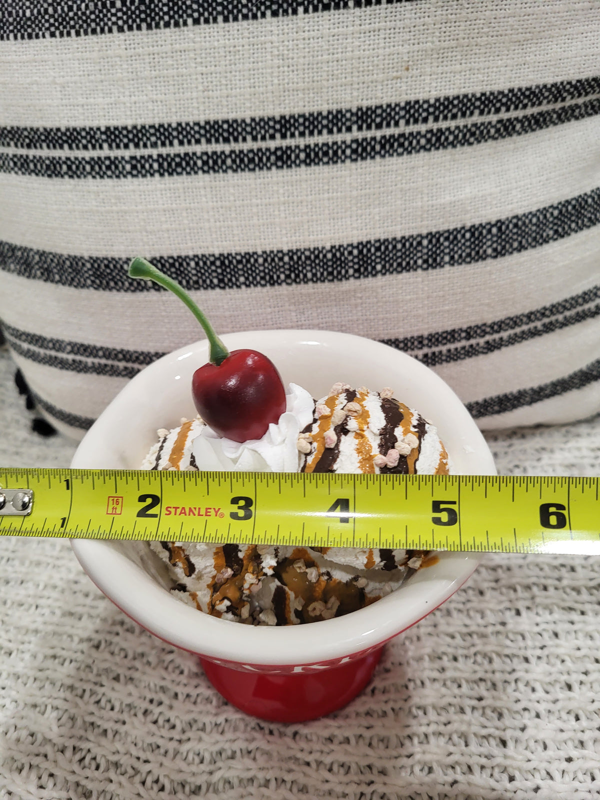 Pip Posh Design Faux Sweet Décor Whipped Cherry Vanilla Caramel Chocolate Drizzle Ice Cream &amp; Red Ice Cream Dish Dessert Collection