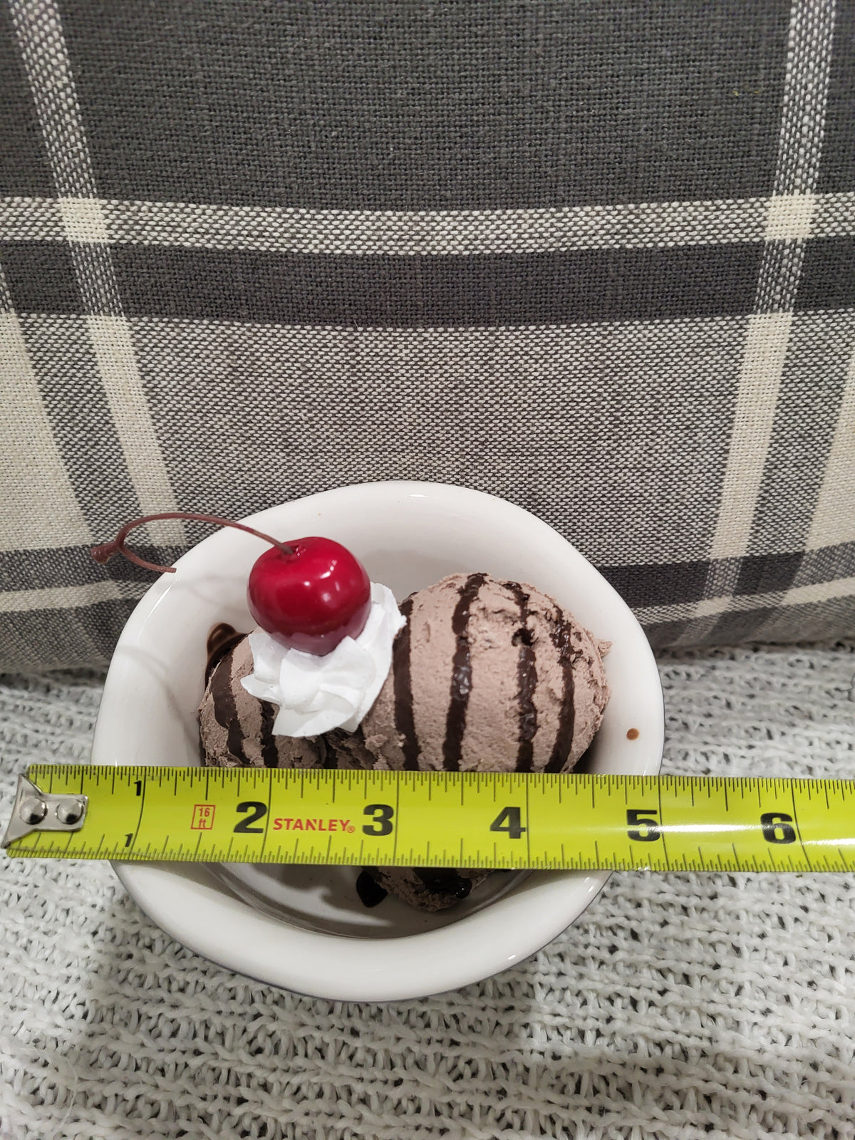 Pip Posh Design Faux Sweet Décor Whipped Cherry Chocolate Ice Cream Topper &amp; Navy Blue Ice Cream Dish Dessert Collection
