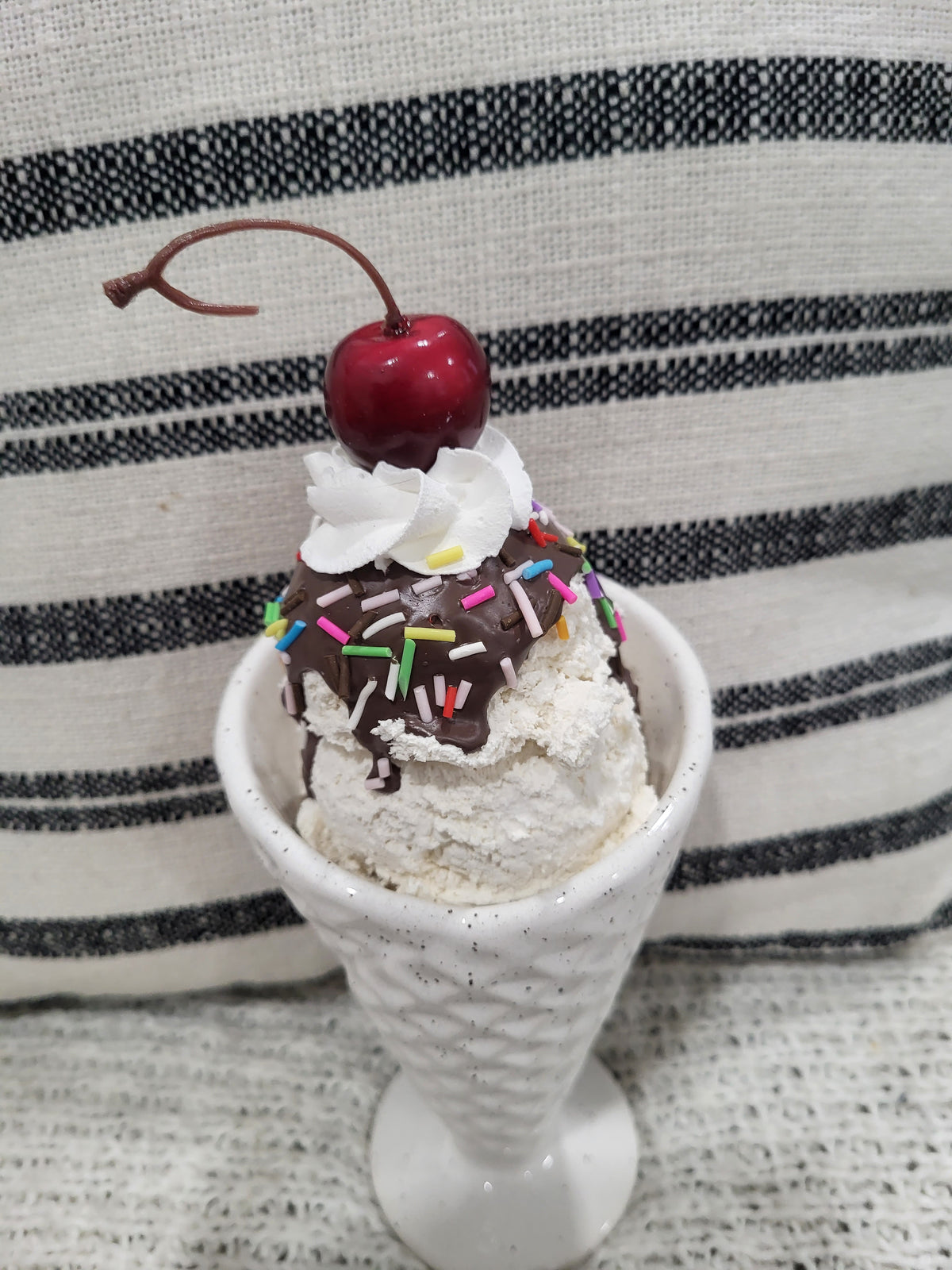 Pip Posh Design Faux Sweet Décor Chocolate Drizzled Sprinkles Whipped Cherry Vanilla Ice Cream Speckled Ice Cream Cone Dessert Collection
