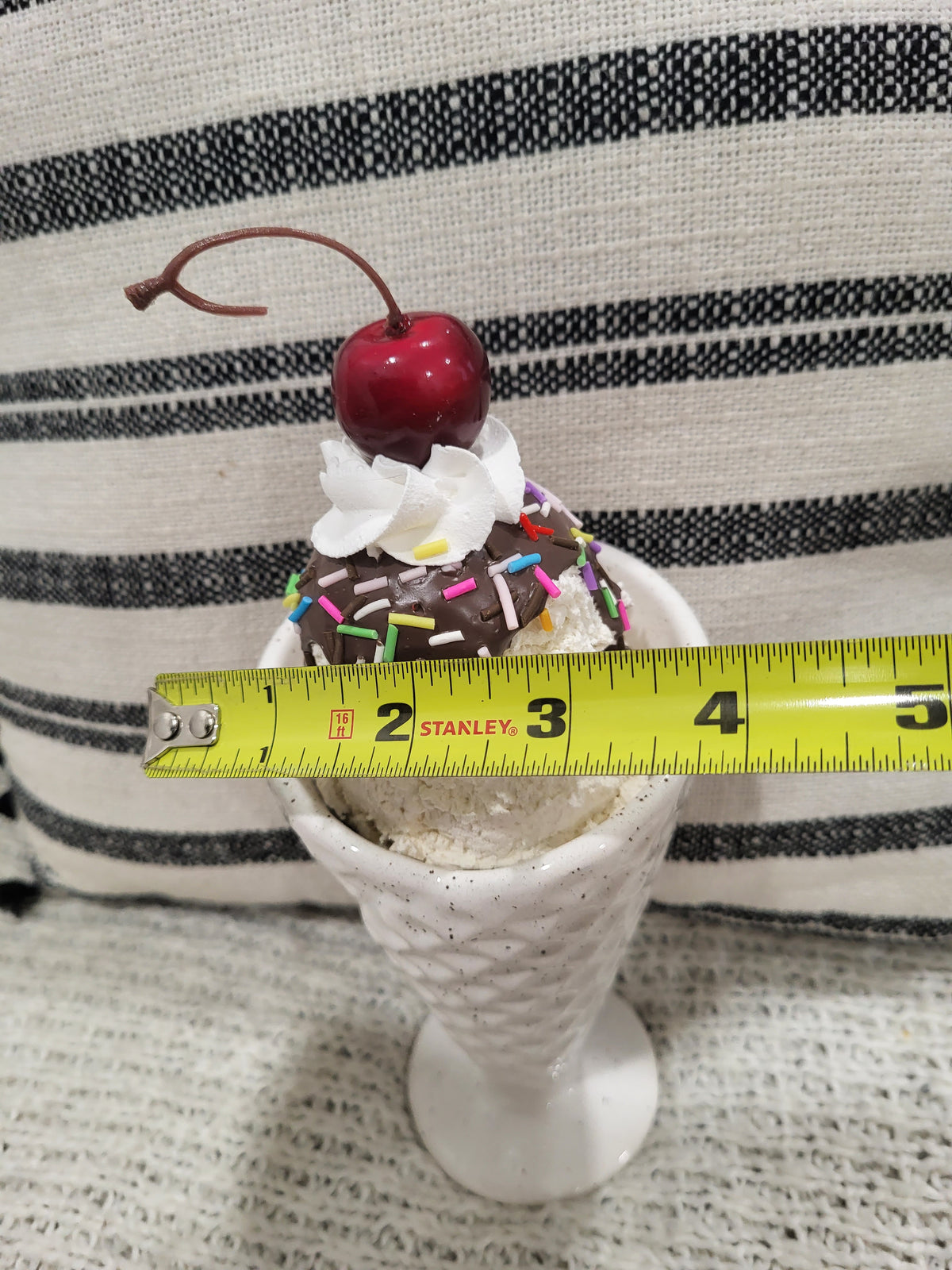 Pip Posh Design Faux Sweet Décor Chocolate Drizzled Sprinkles Whipped Cherry Vanilla Ice Cream Speckled Ice Cream Cone Dessert Collection