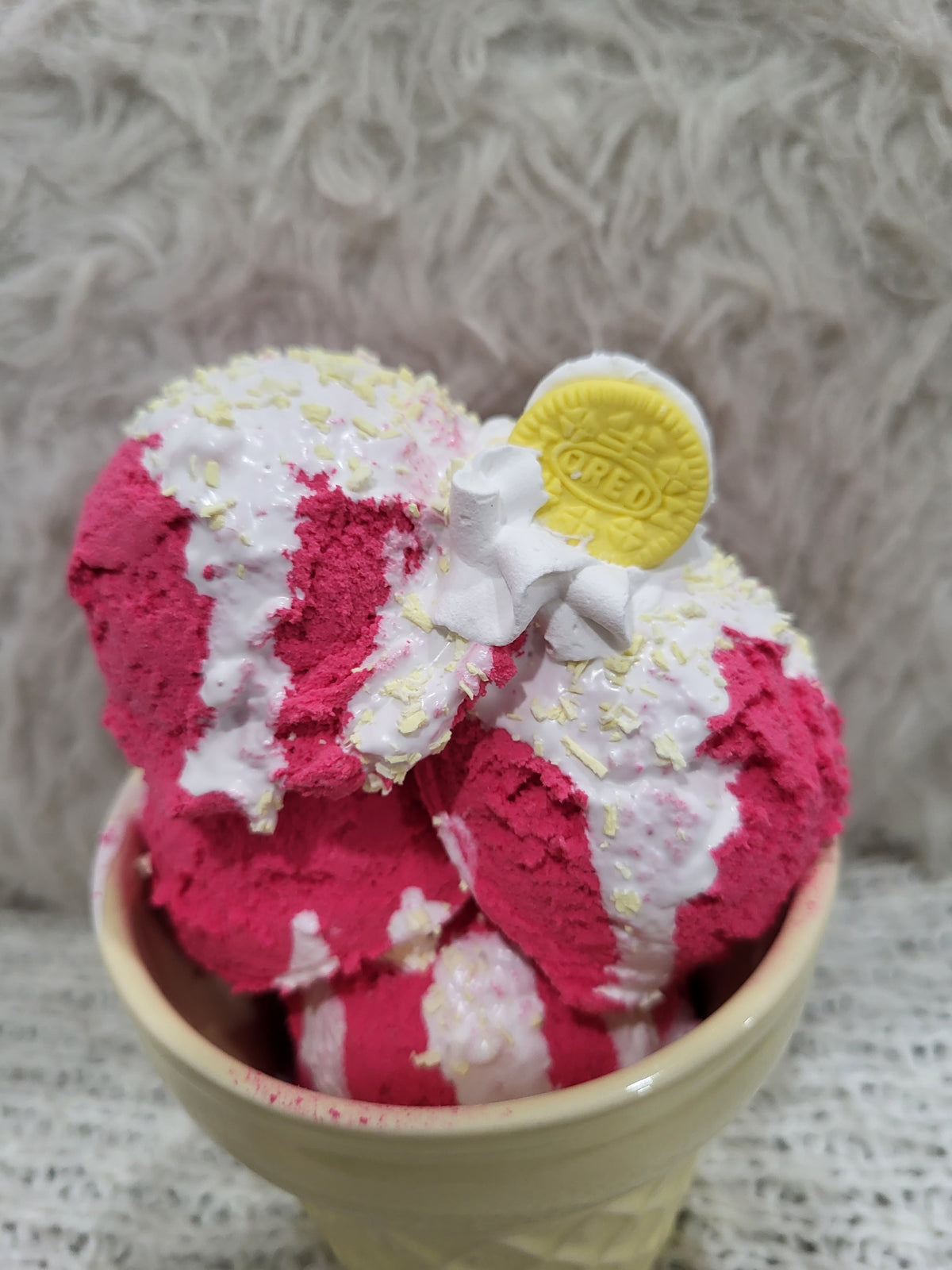 Pip Posh Design Faux Sweet Décor Yellow Cone &amp; Raspberry Vanilla Drizzle Ice Cream  Dessert Collection