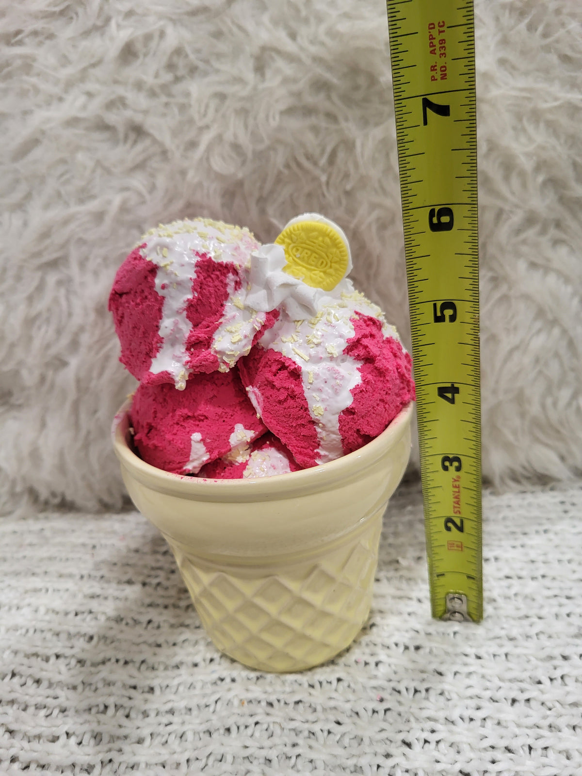 Pip Posh Design Faux Sweet Décor Yellow Cone &amp; Raspberry Vanilla Drizzle Ice Cream  Dessert Collection