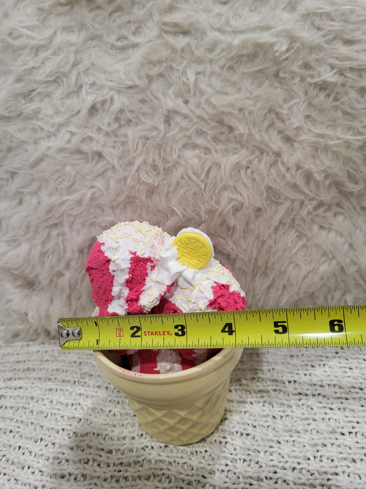 Pip Posh Design Faux Sweet Décor Yellow Cone &amp; Raspberry Vanilla Drizzle Ice Cream  Dessert Collection