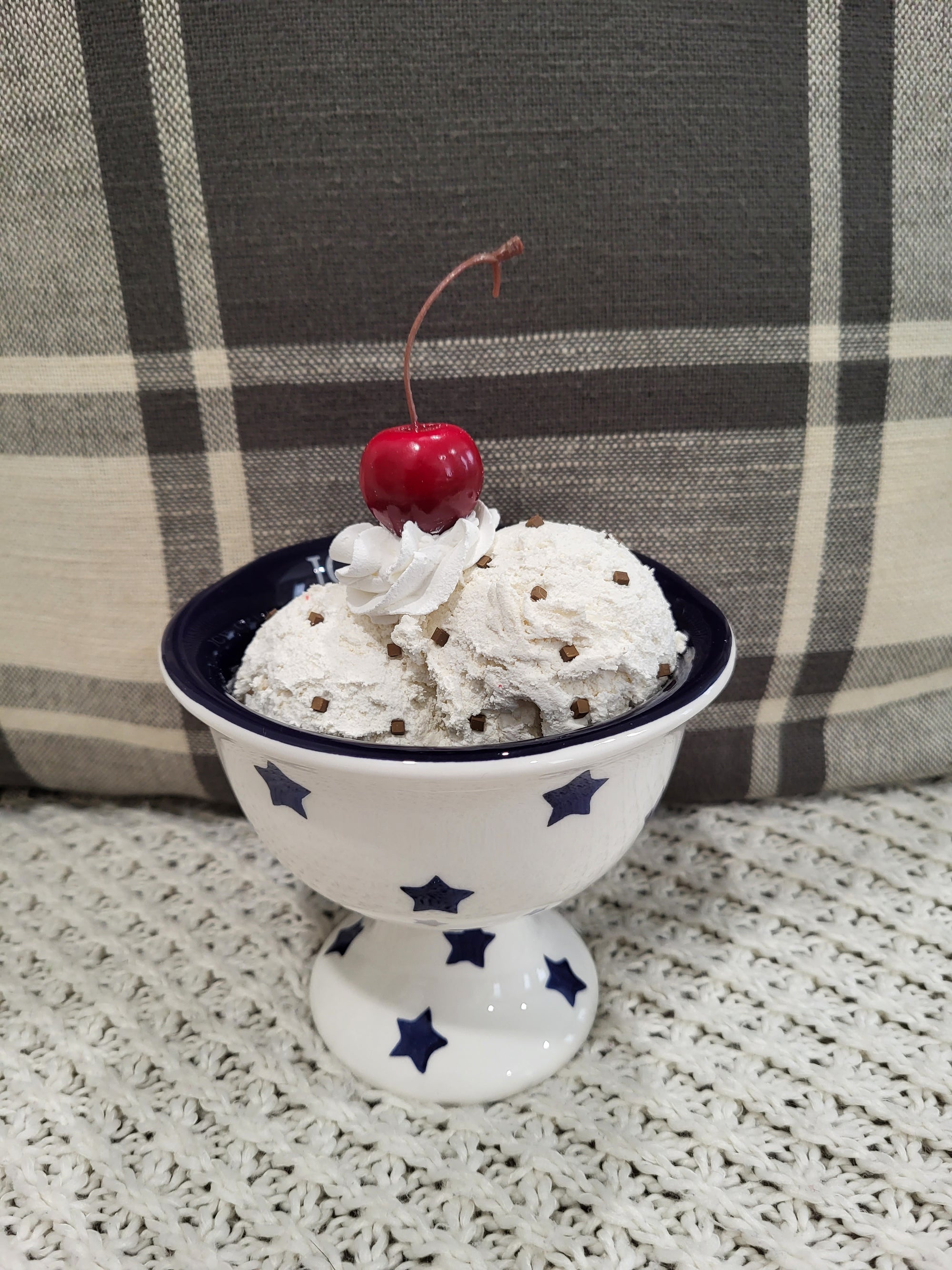 Pip Posh Design Faux Sweet Décor Stars Ice Cream Cup & Whipped Cherry Vanilla Chip Ice Cream Dessert