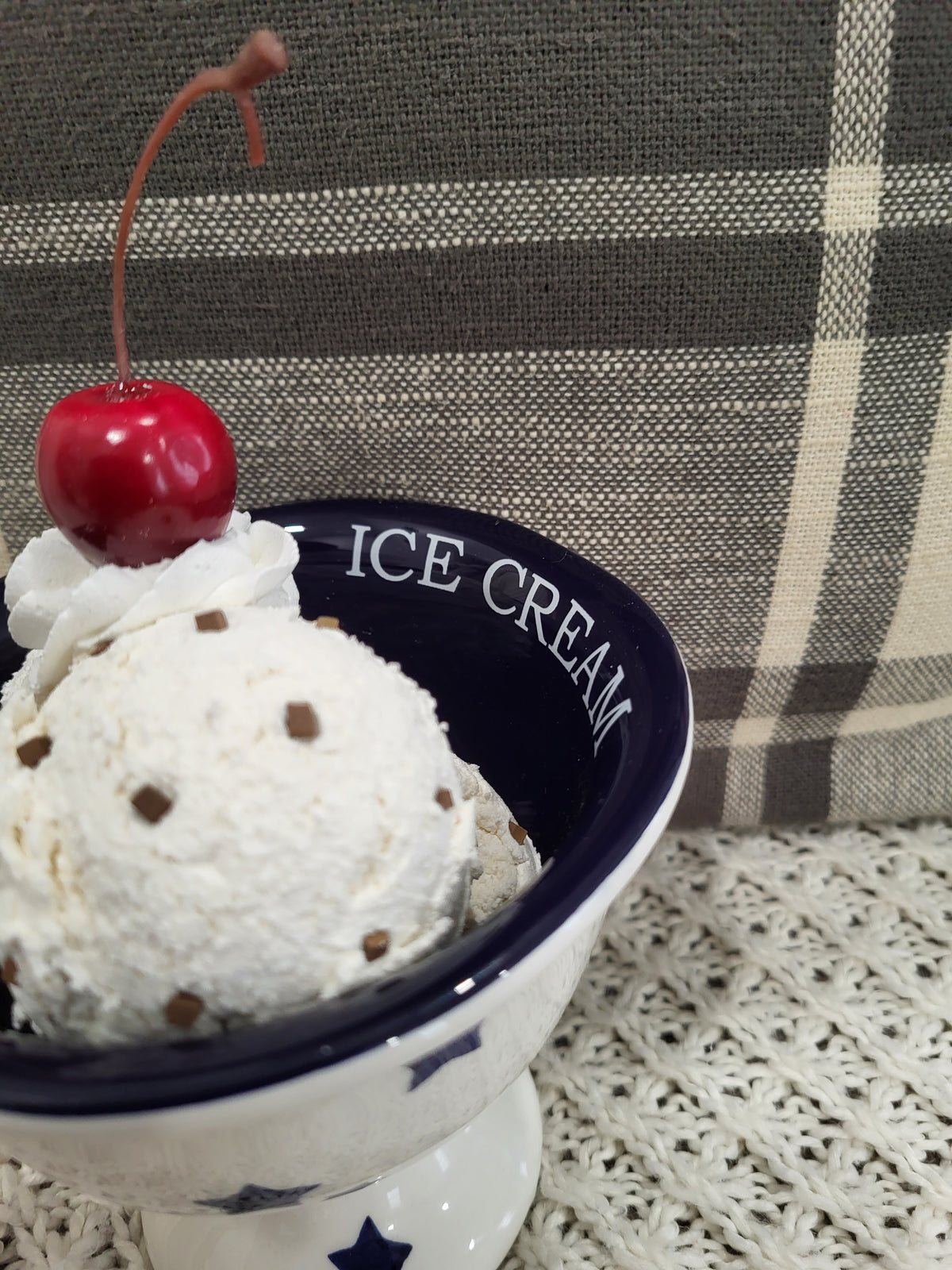 Pip Posh Design Faux Sweet Décor Stars Ice Cream Cup &amp; Whipped Cherry Vanilla Chip Ice Cream Dessert