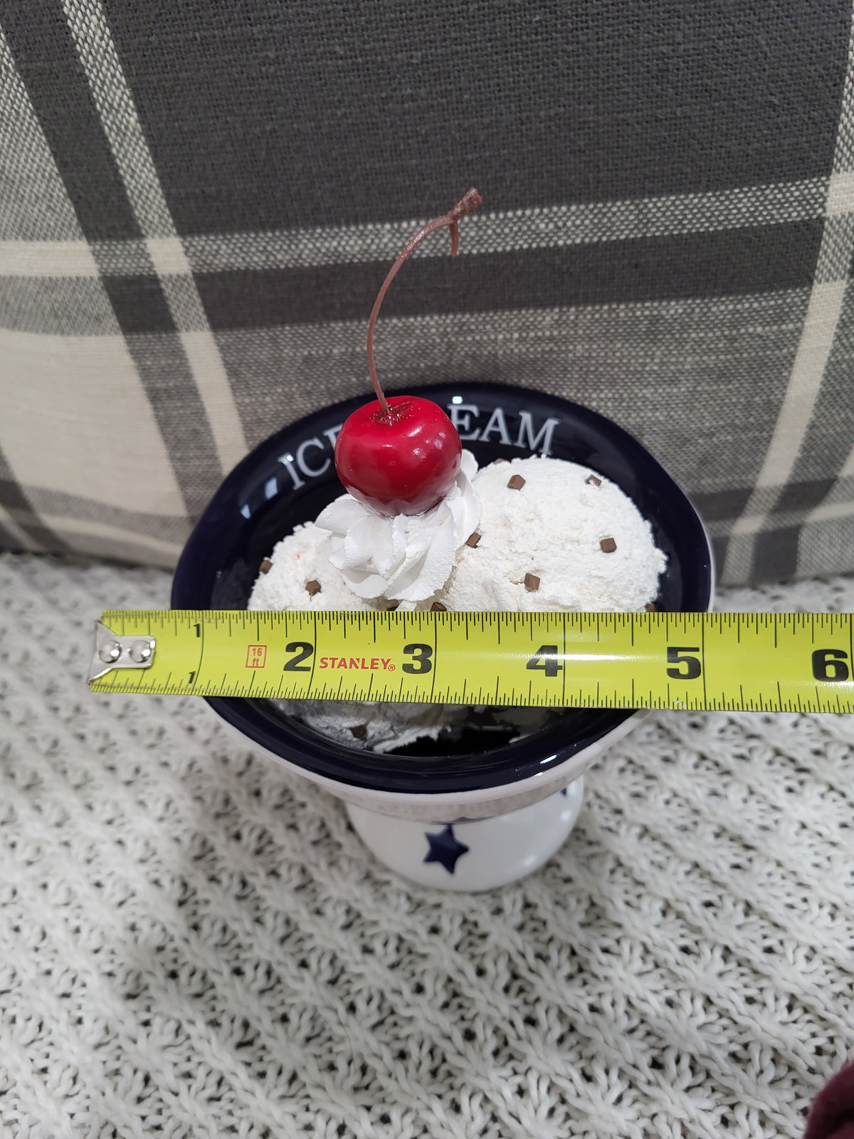 Pip Posh Design Faux Sweet Décor Stars Ice Cream Cup &amp; Whipped Cherry Vanilla Chip Ice Cream Dessert
