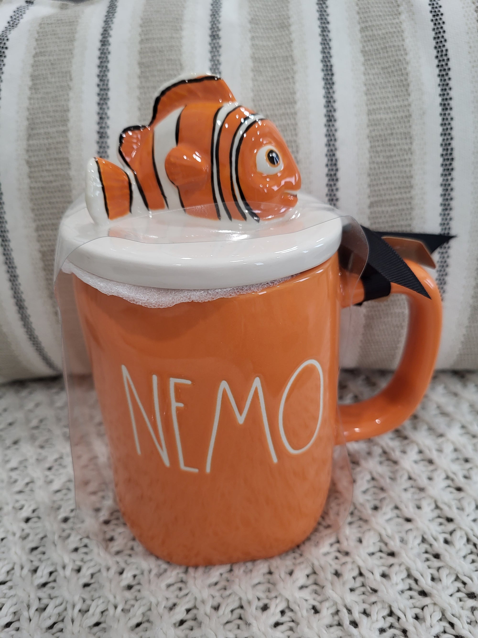 Rae Dunn "Nemo" Orange Mug & Nemo Mug Topper Disney/Pixar's Finding Nemo Collection