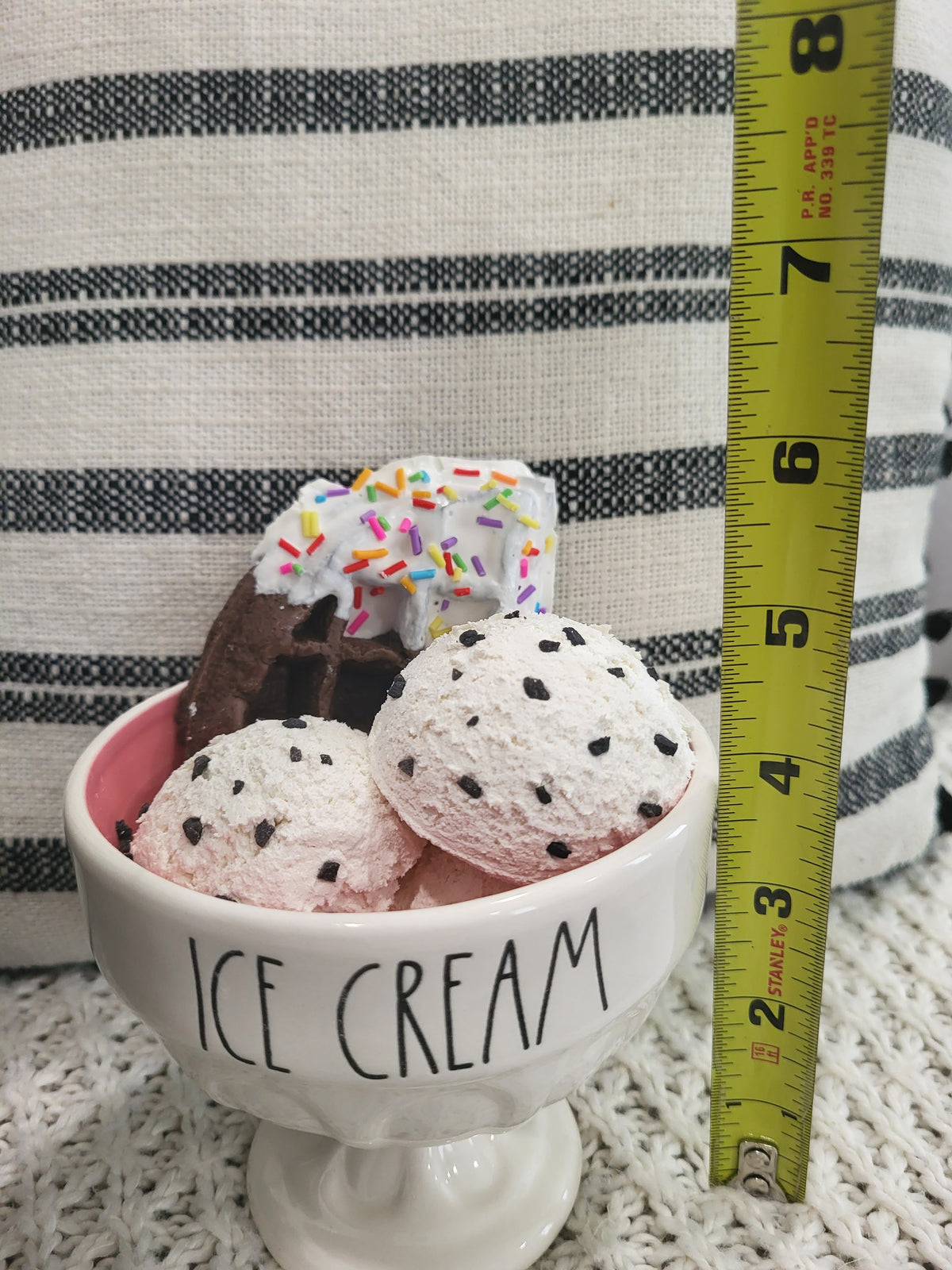 Rae Dunn &quot;Ice Cream&quot; White Dish &amp; Pip Posh Design Faux Sweet Décor Cookie&#39;s N&#39; Cream Ice Cream Confetti Waffle Dessert Collection