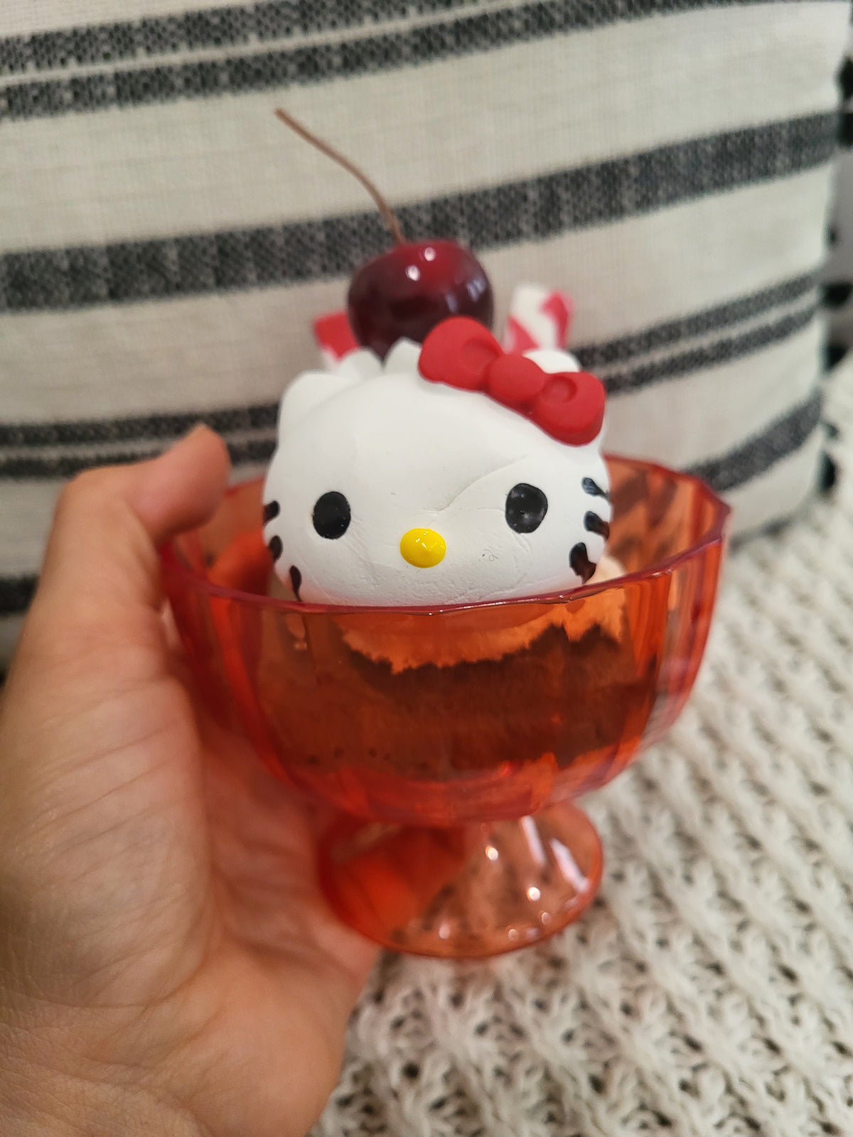 Pip Posh Design Faux Sweet Décor Hello Kitty Whipped Cherry Cholate Cake Ice Cream Dish Dessert HK Collection