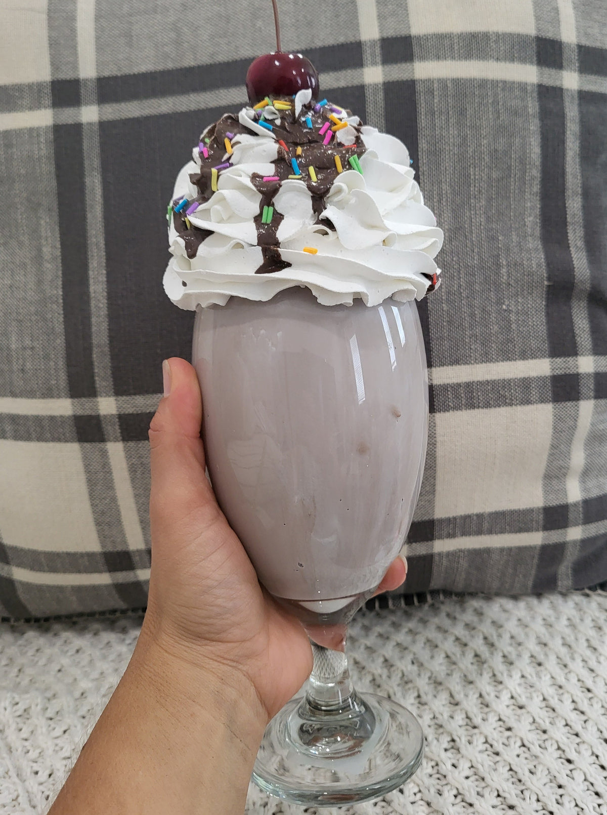 Pip Posh Design Faux Sweet Décor Whipped Cherry Chocolate Drizzle Sprinkled Milk Shake Dessert Collection