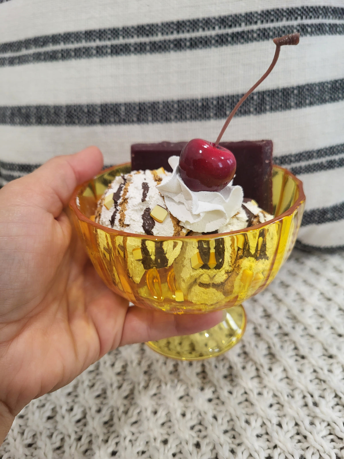 Pip Posh Design Faux Sweet Décor Whipped Cherry Vanilla Caramel Chocolate Drizzle Ice Cream Dessert Collection