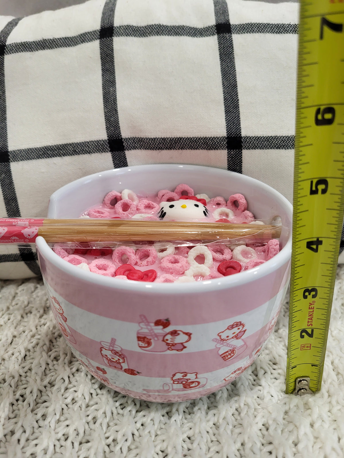 Hello Kitty Strawberry Milk Bowl &amp; Pip Posh Design Faux Sweet Décor Hello Kitty Bows and Strawberry Cereal Breakfast Collection