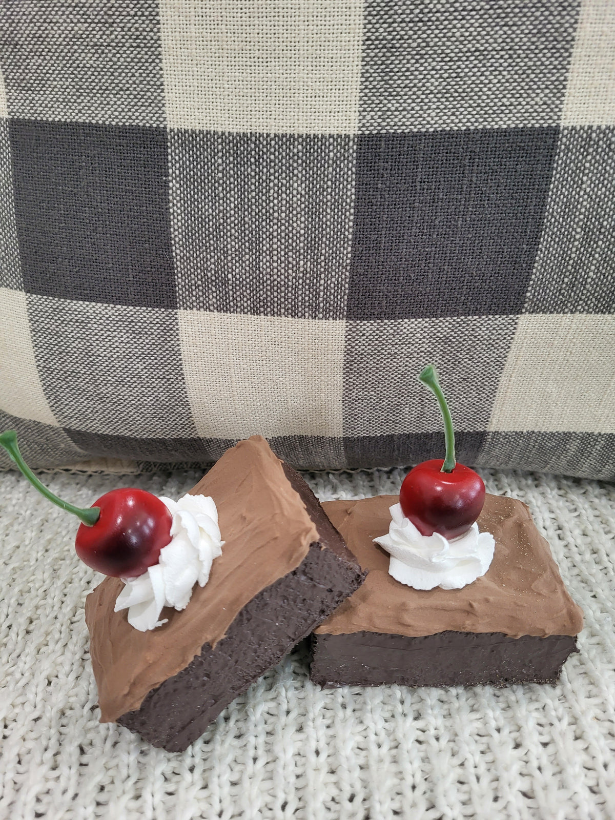 Pip Posh Design Faux Sweet Décor Chocolate Frosted Whipped Cherry Brownies Set Of 2 Bakery Collection