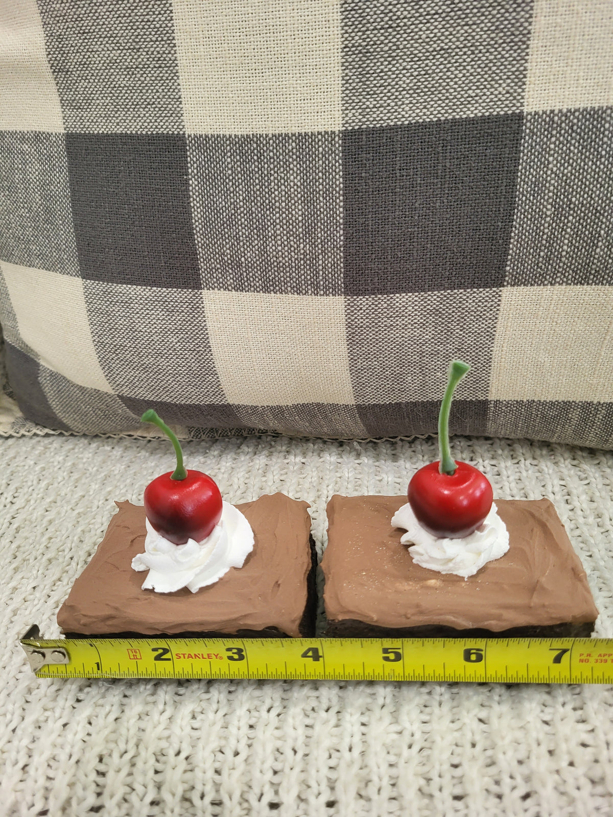 Pip Posh Design Faux Sweet Décor Chocolate Frosted Whipped Cherry Brownies Set Of 2 Bakery Collection