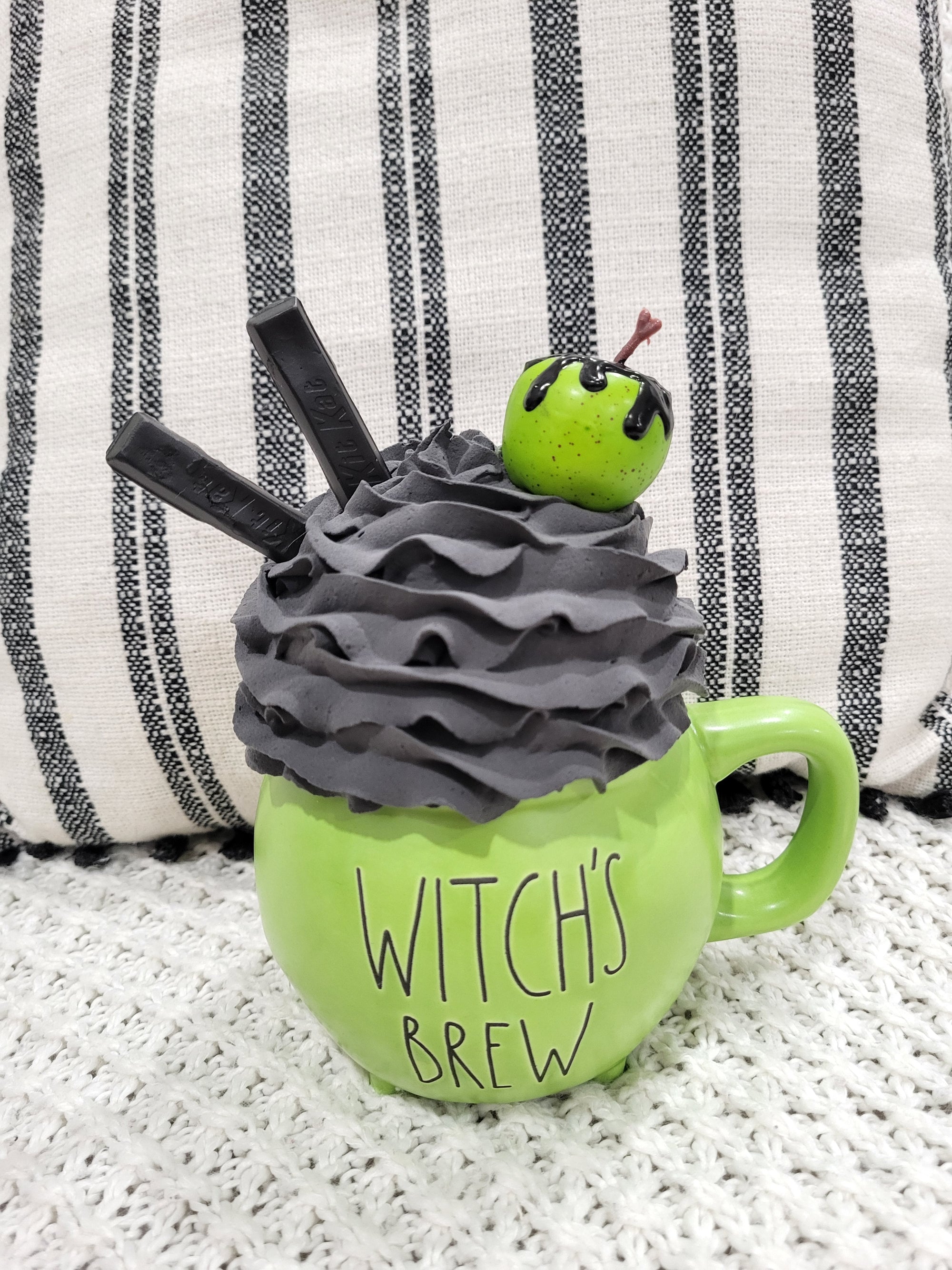 Rae Dunn "Witch's Brew" Double Sided Green Cauldron Mug & Pip Posh Design Faux Sweet Décor Poison Apple Whipped Topper Halloween Collection