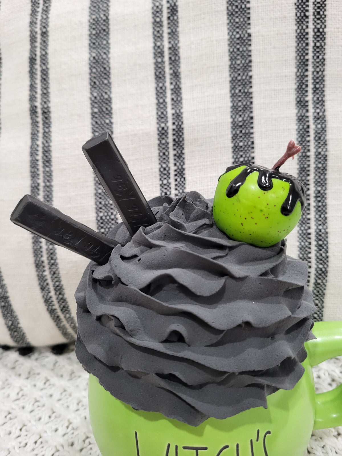 Rae Dunn &quot;Witch&#39;s Brew&quot; Double Sided Green Cauldron Mug &amp; Pip Posh Design Faux Sweet Décor Poison Apple Whipped Topper Halloween Collection