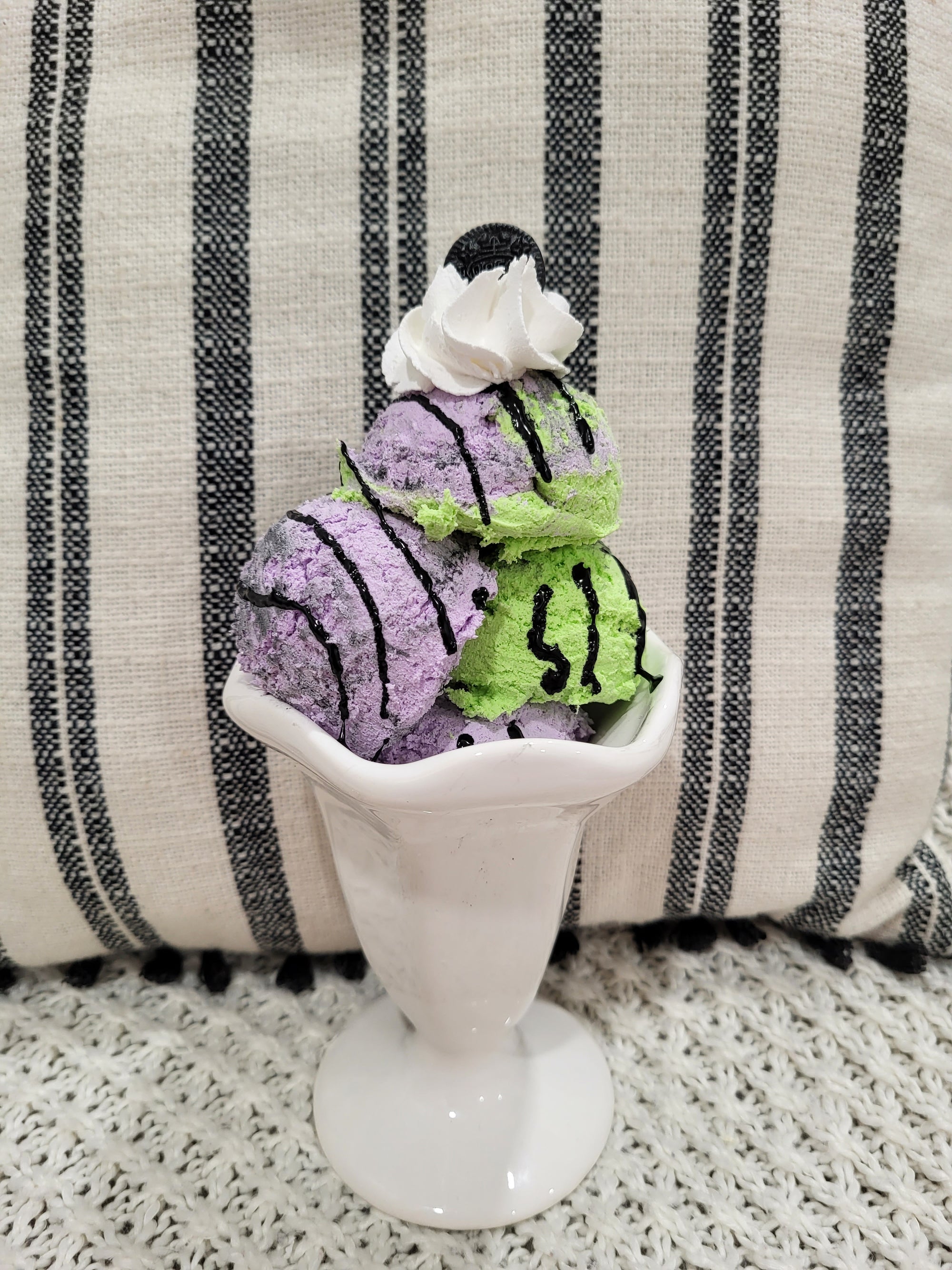 Pip Posh Design Faux Sweet Décor Oreo Whipped Purple & Green Ice Cream Sundae Halloween Collection