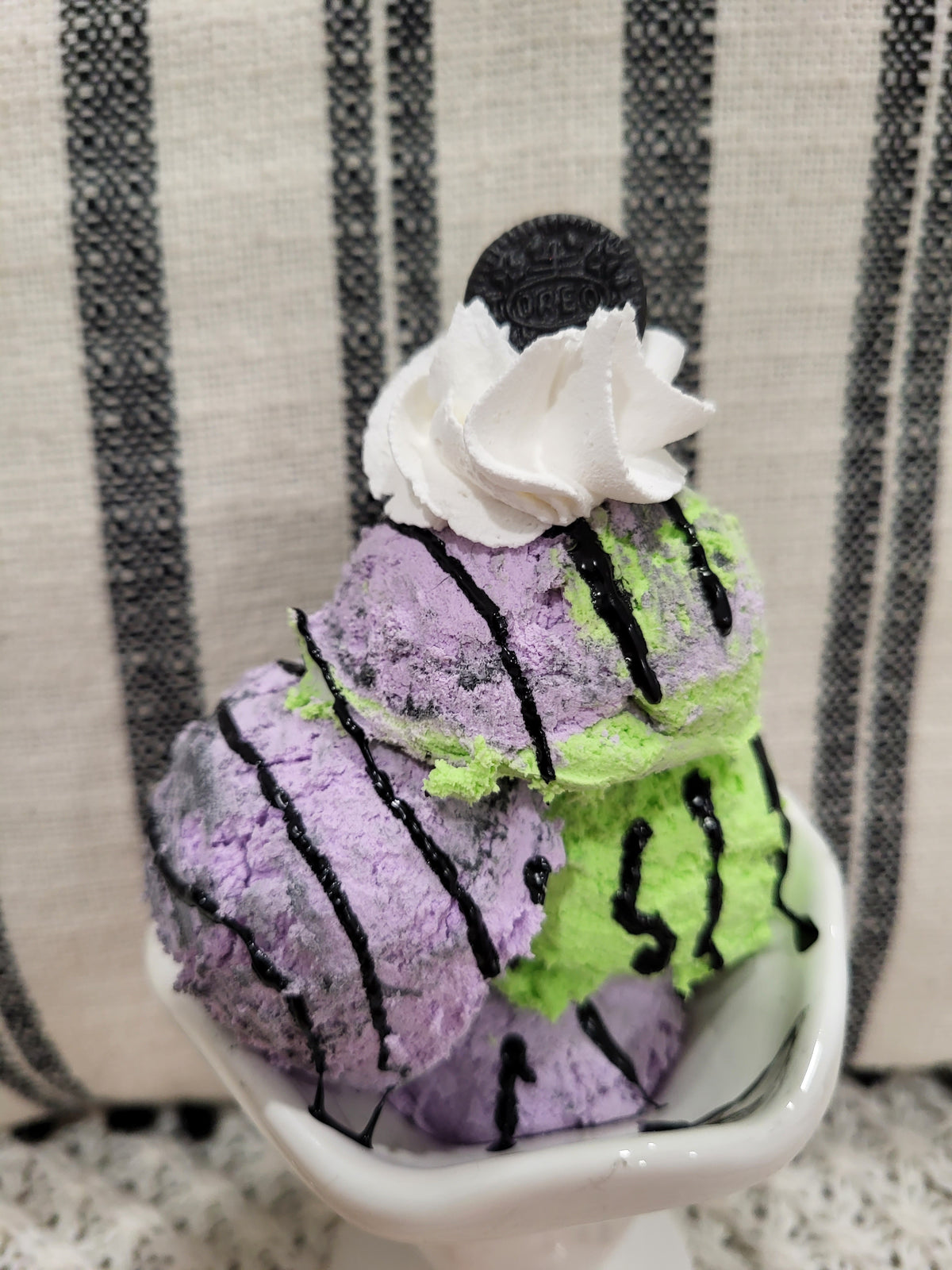 Pip Posh Design Faux Sweet Décor Oreo Whipped Purple &amp; Green Ice Cream Sundae Halloween Collection