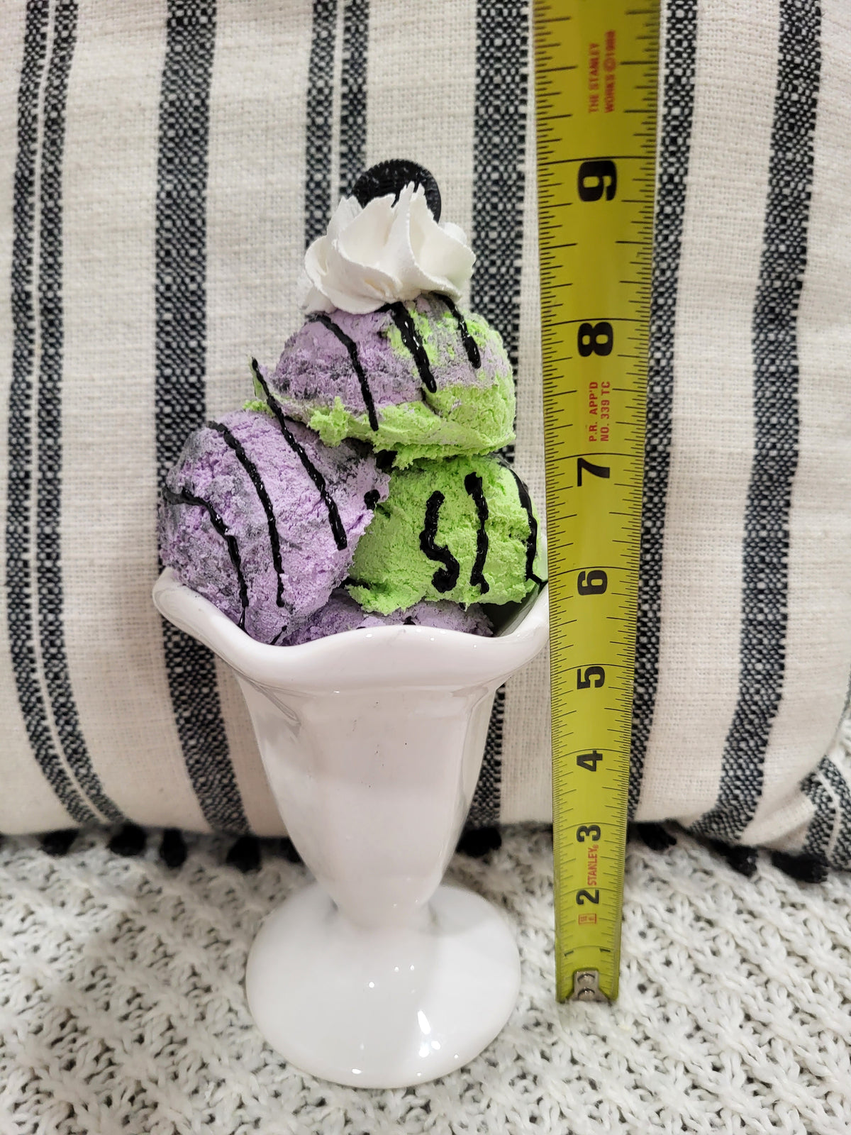 Pip Posh Design Faux Sweet Décor Oreo Whipped Purple &amp; Green Ice Cream Sundae Halloween Collection
