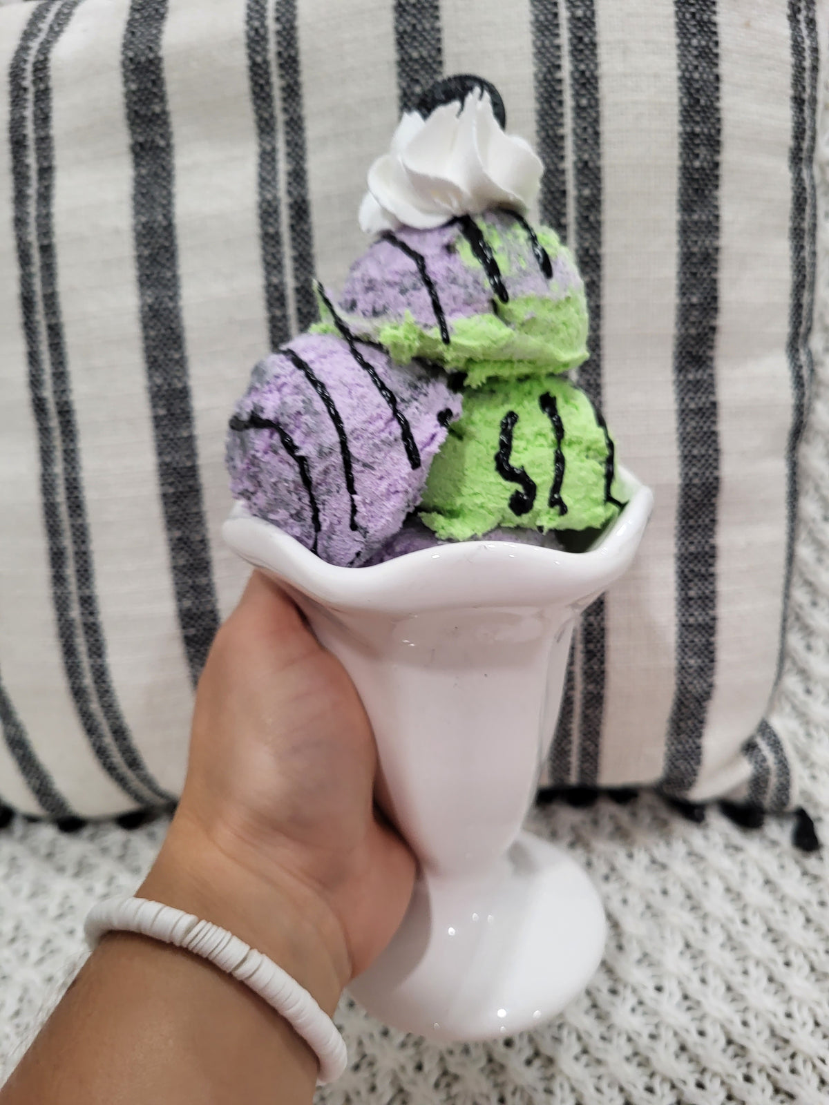Pip Posh Design Faux Sweet Décor Oreo Whipped Purple &amp; Green Ice Cream Sundae Halloween Collection