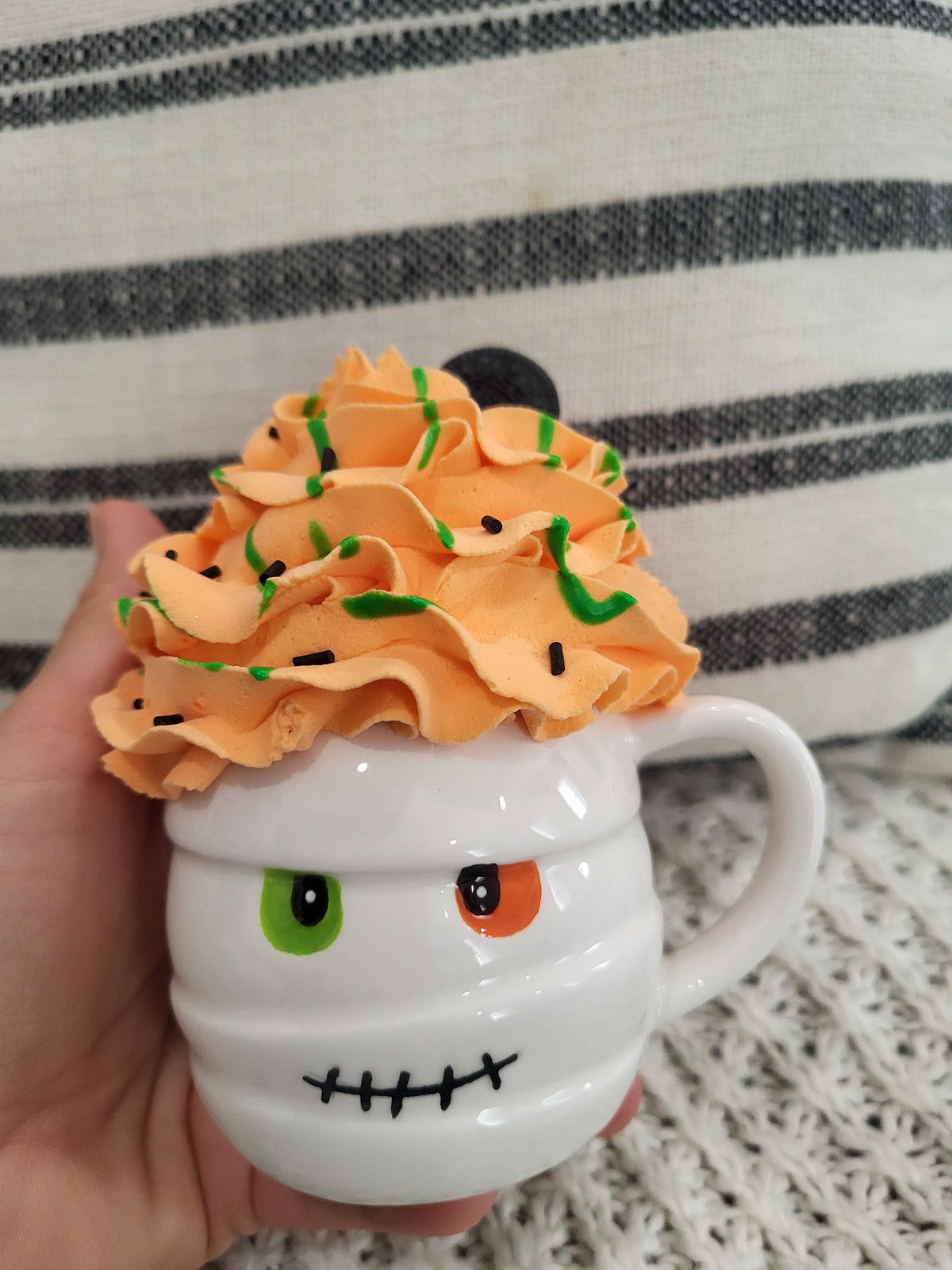 Pip Posh Design Faux Sweet Décor Mini Mummy Mug &amp; Orange Whipped Topper Halloween Collection