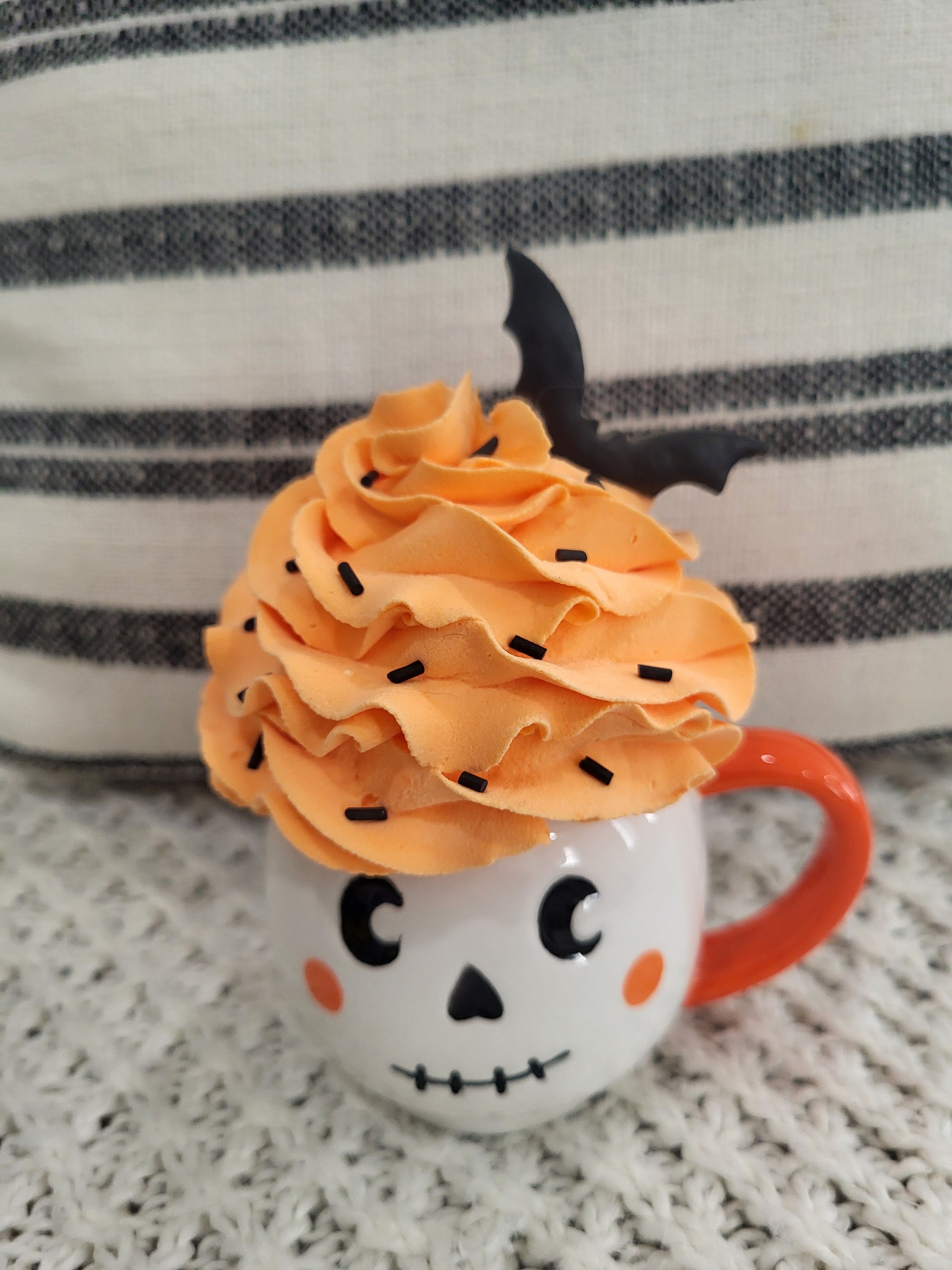 Pip Posh Design Faux Sweet Décor Mini Skeleton Mug & Orange Whipped Topper Halloween Collection