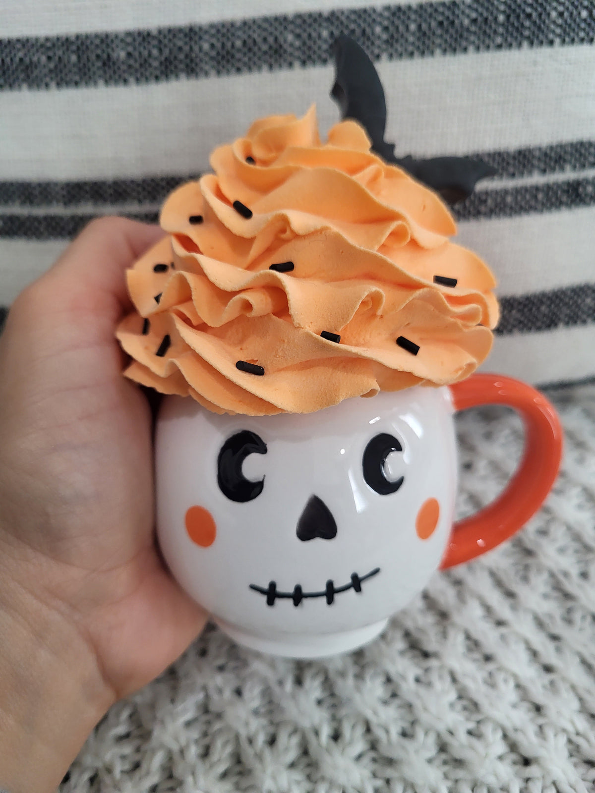 Pip Posh Design Faux Sweet Décor Mini Skeleton Mug &amp; Orange Whipped Topper Halloween Collection