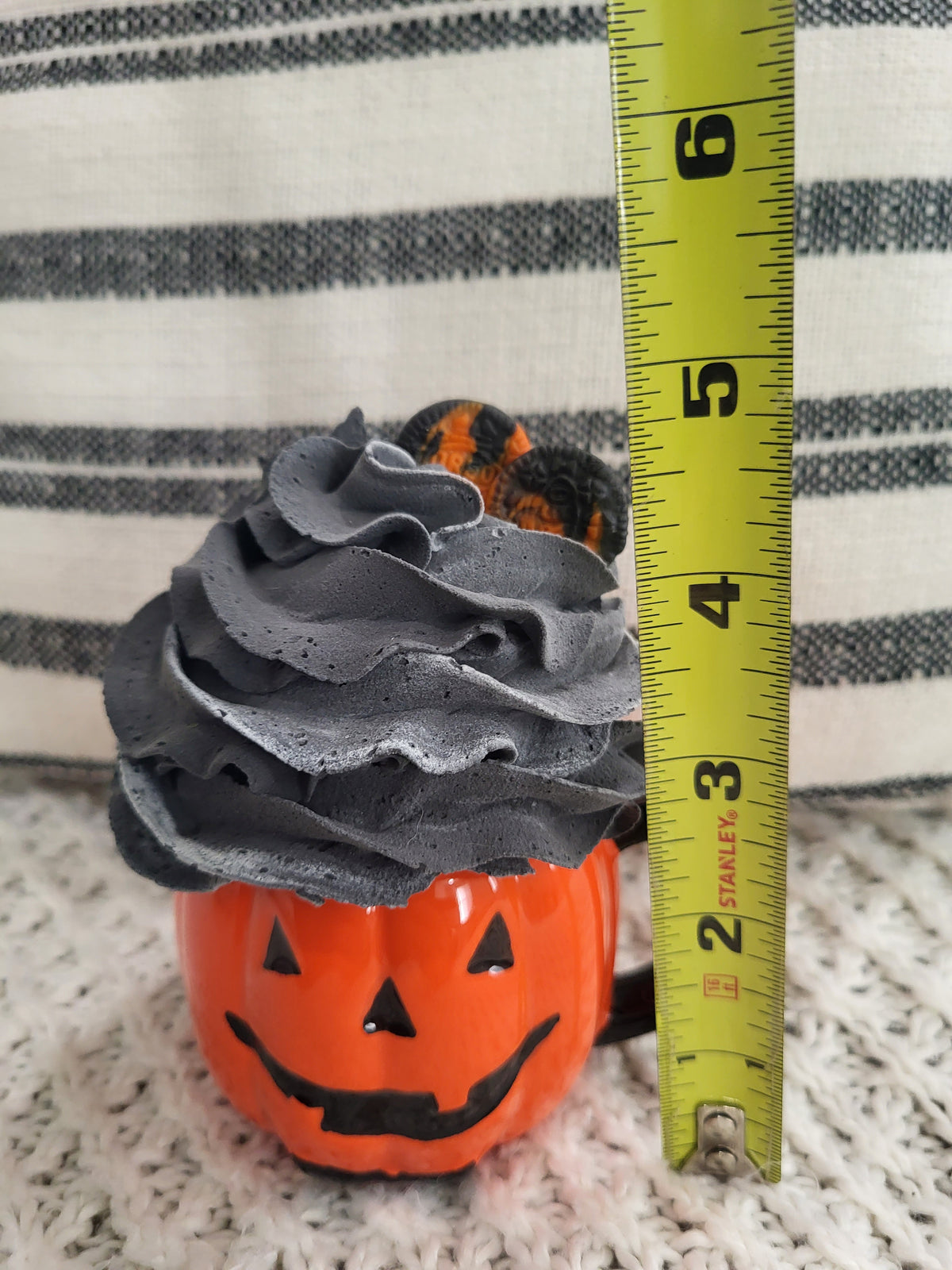 Pip Posh Design Faux Sweet Décor Mini Orange Pumpkin Mug &amp; Black Whipped Topper Halloween Collection