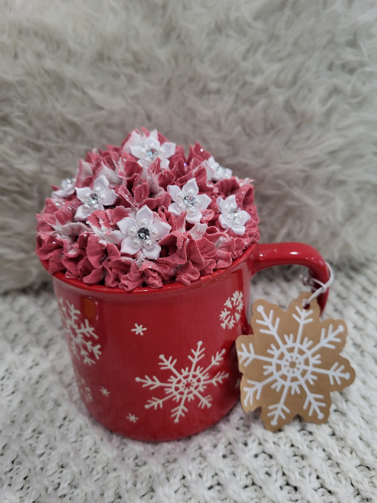 Pip Posh Design Faux Sweet Décor &quot;Snowflake&quot; Red Mug &amp; Whipped Topper Winter Collection