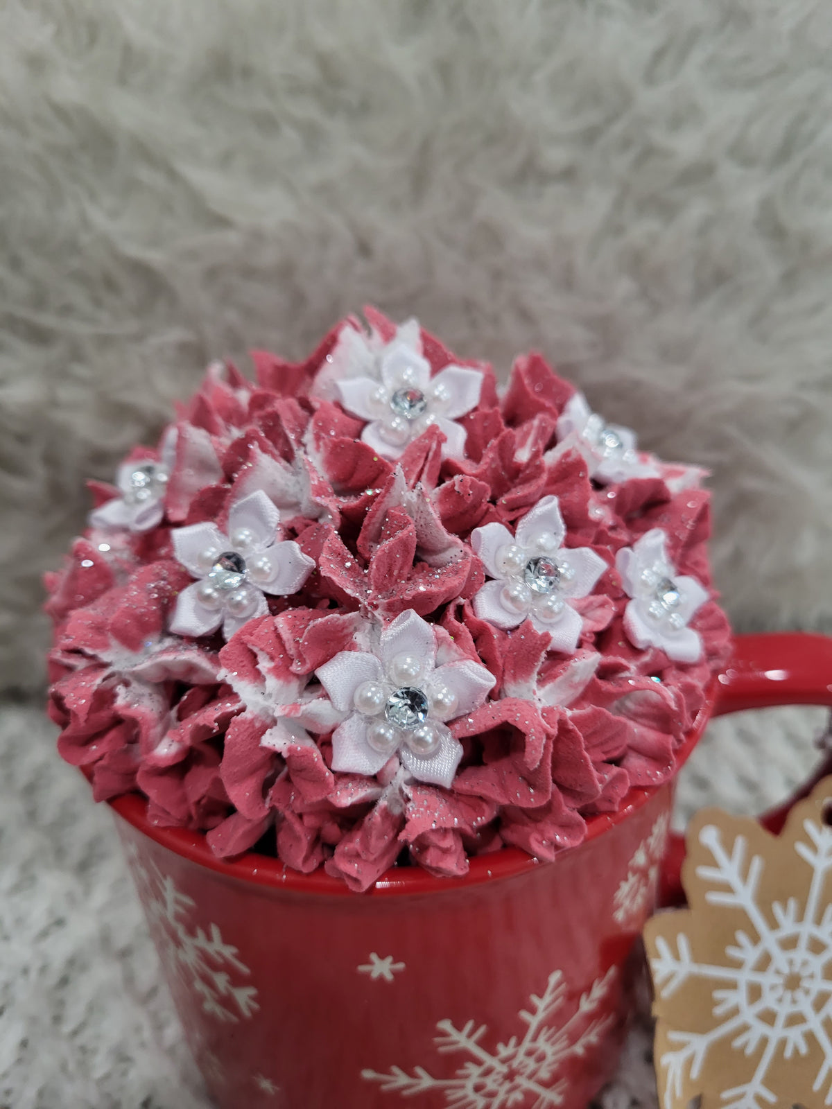Pip Posh Design Faux Sweet Décor &quot;Snowflake&quot; Red Mug &amp; Whipped Topper Winter Collection